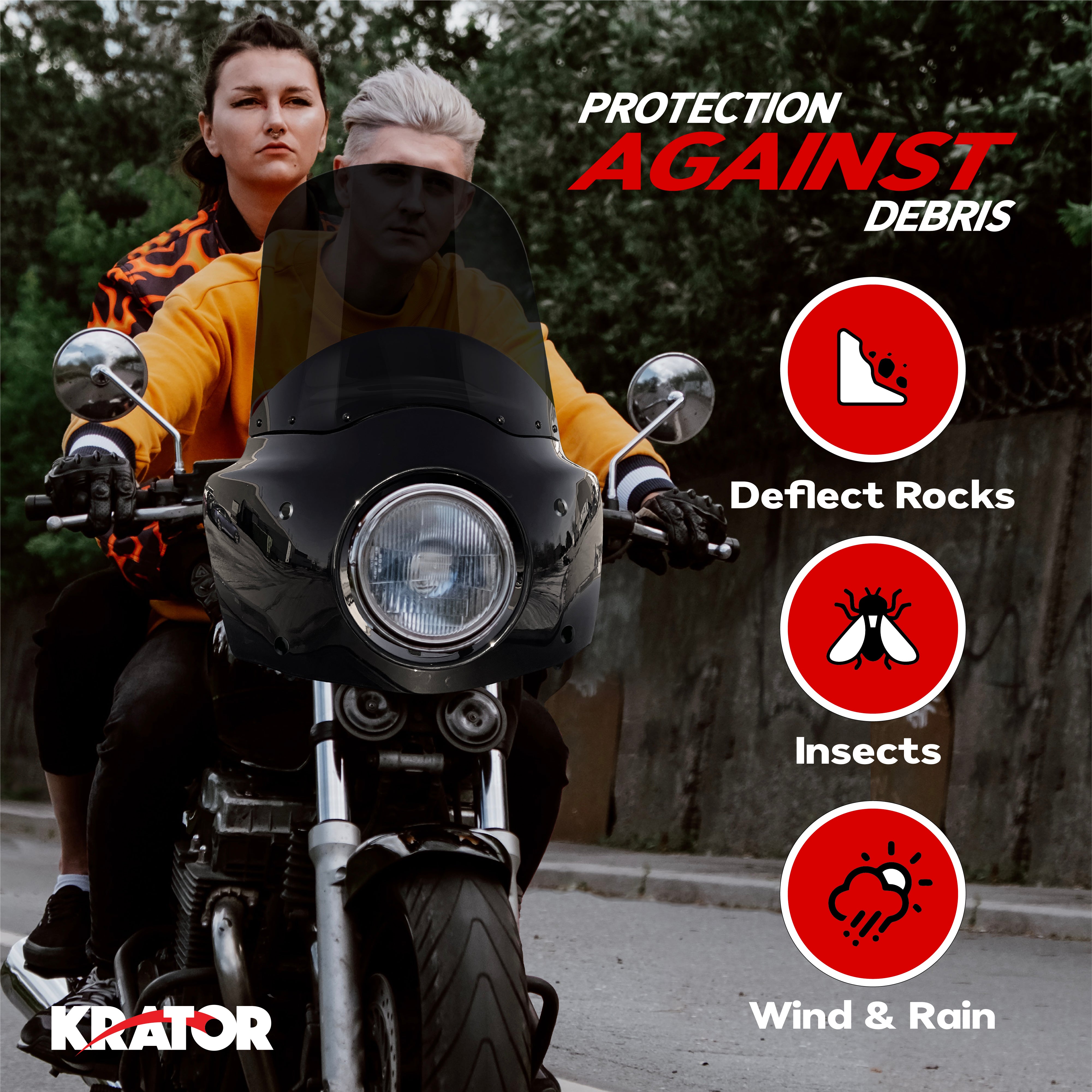 Krator Motorcycle Windshield & Headlight Fairing, Smoke, 11" Windshield, Club Style