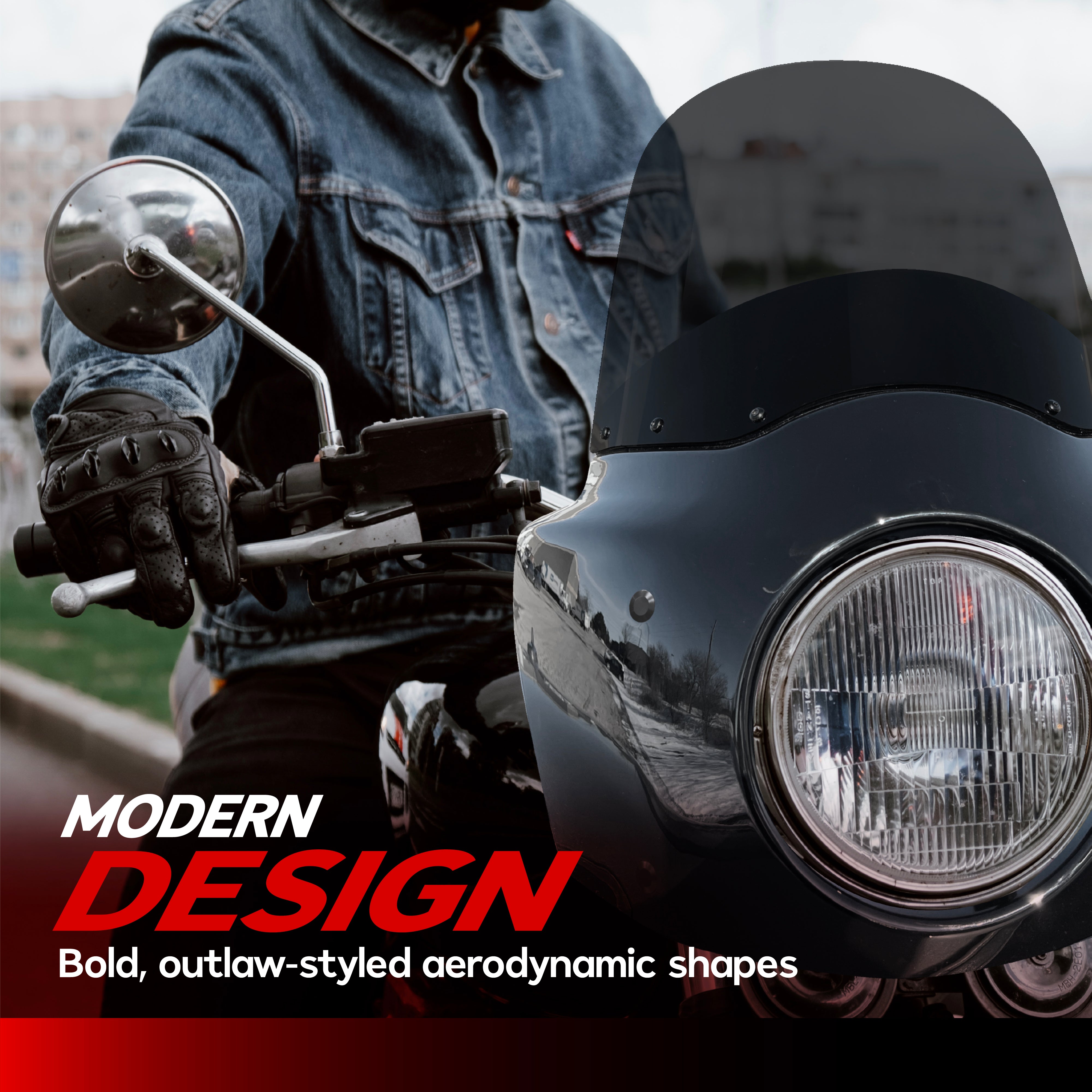 Windshield Headlight Fairing Kit for Harley Davidson Dyna and Softail Models, Glossy Black and Smoke Windscreen