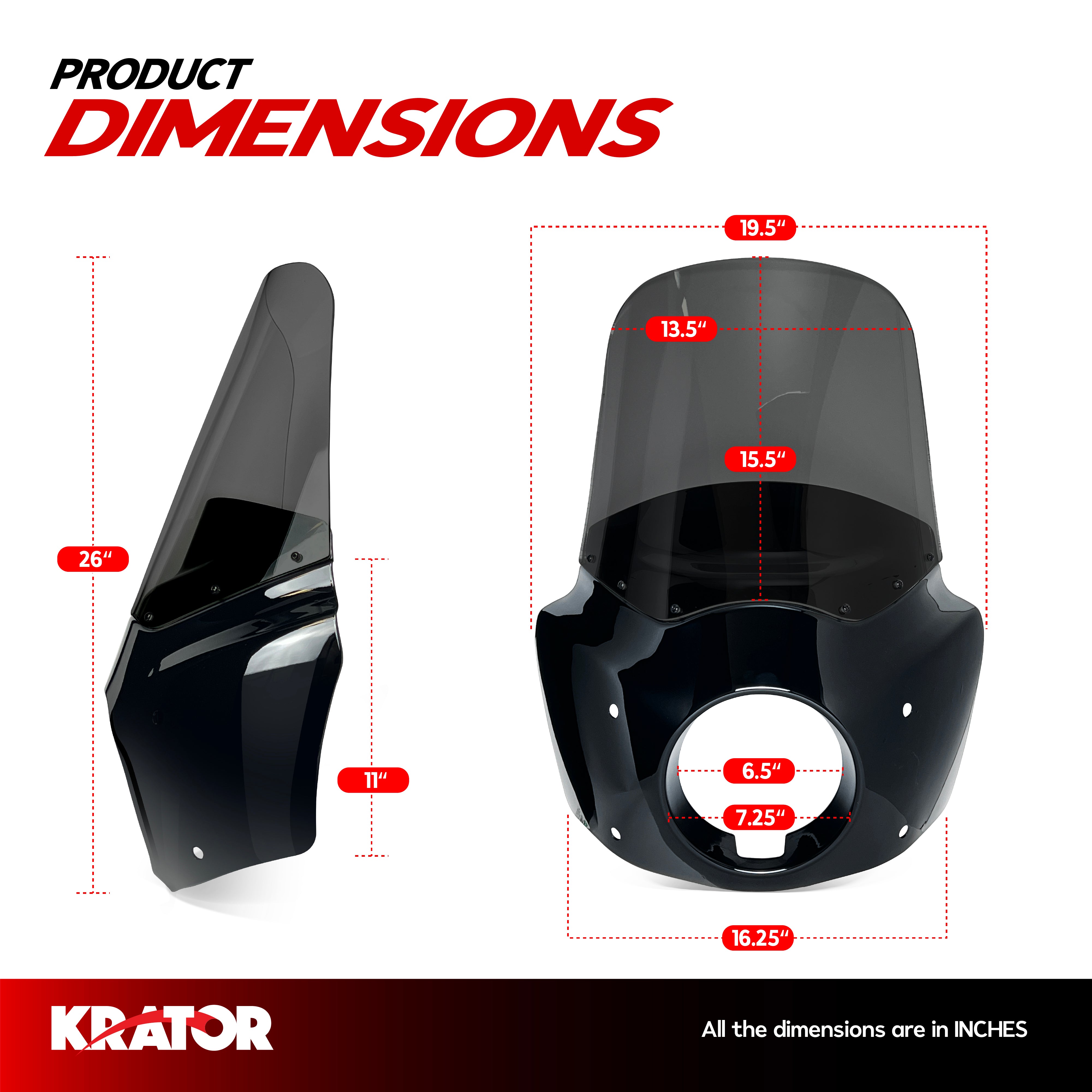 Windshield Headlight Fairing Kit for Harley Davidson Dyna and Softail Models, Glossy Black and Smoke Windscreen