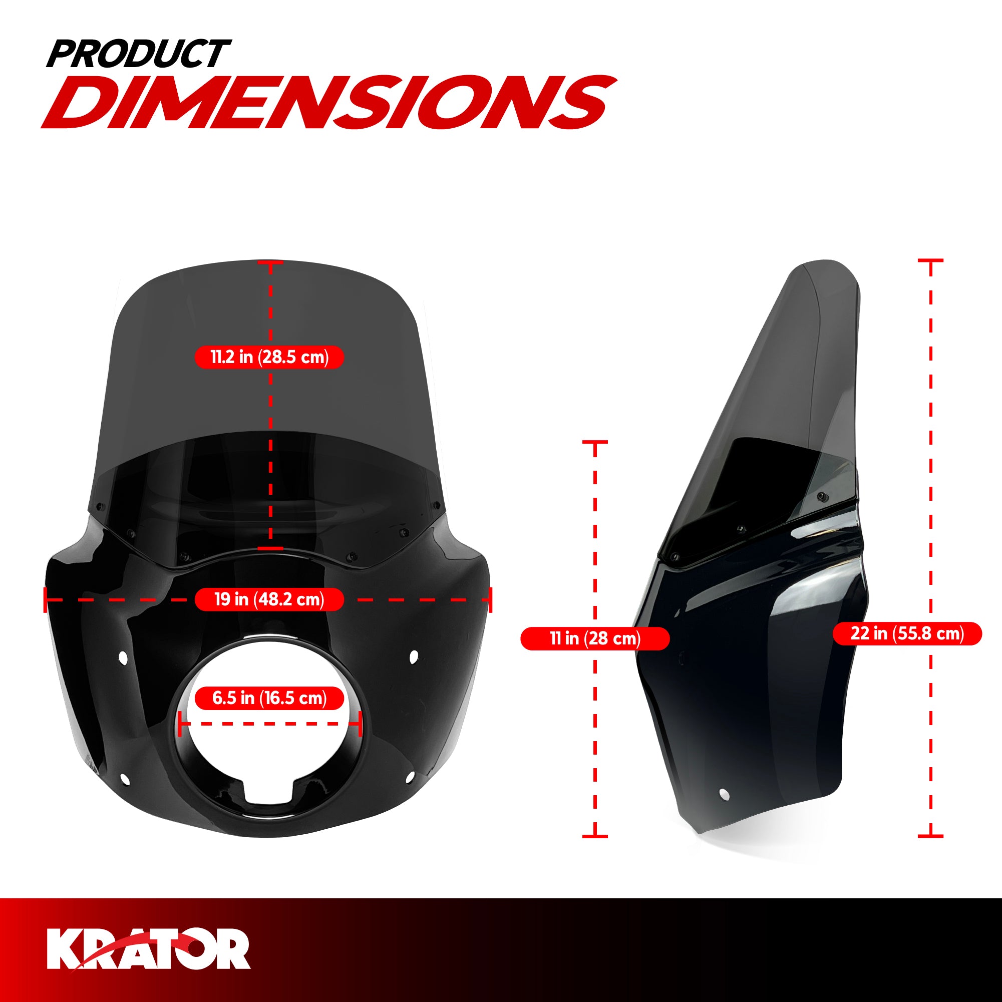 Krator Motorcycle Fairing, Accessories for Harley Davidson, Smoke, 11" Windshield