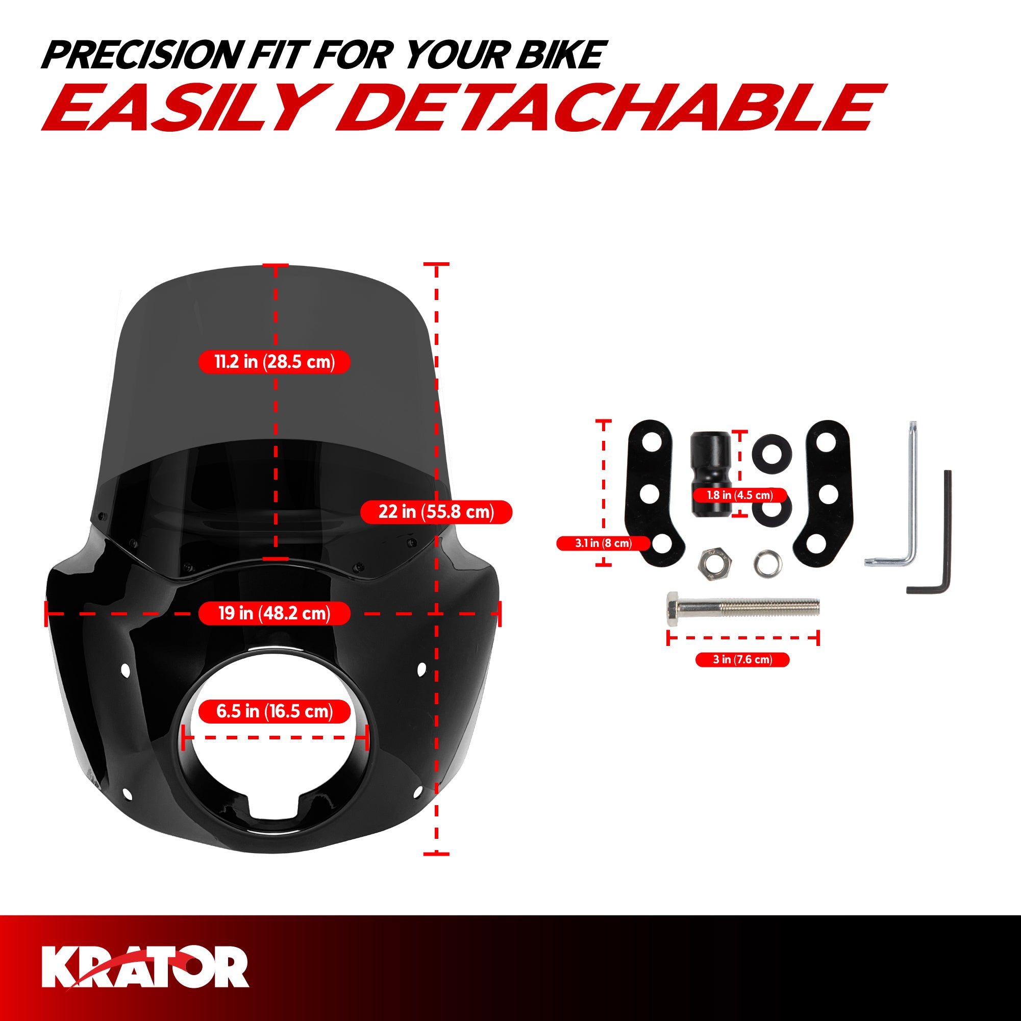 Krator Motorcycle Fairing, for Harley Davidson, Smoke, with Extension, 11" Windshield