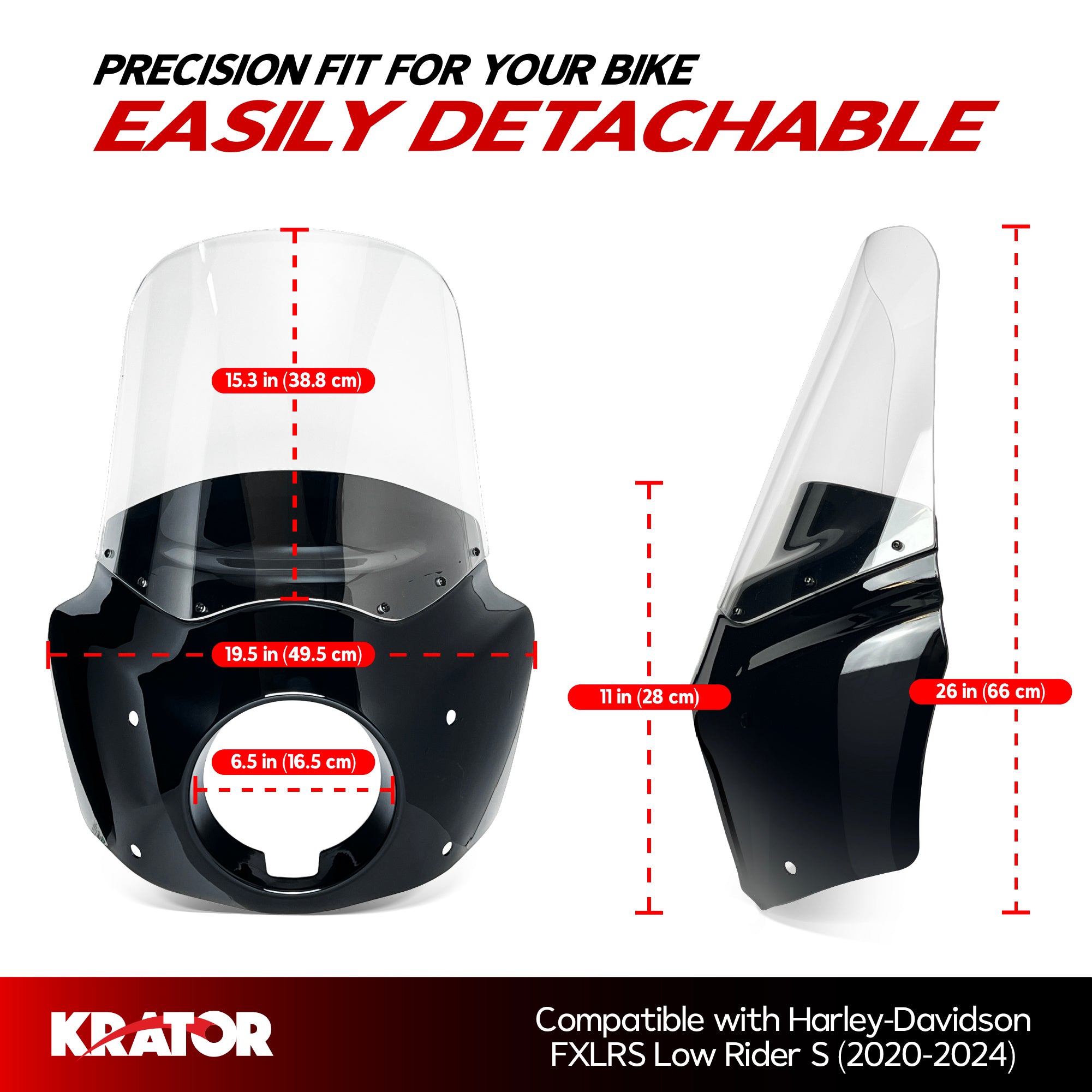 Krator Motorcycle Windshield Fairing, Harley Davidson FXLRS Low Rider S 2020-2024, Clear