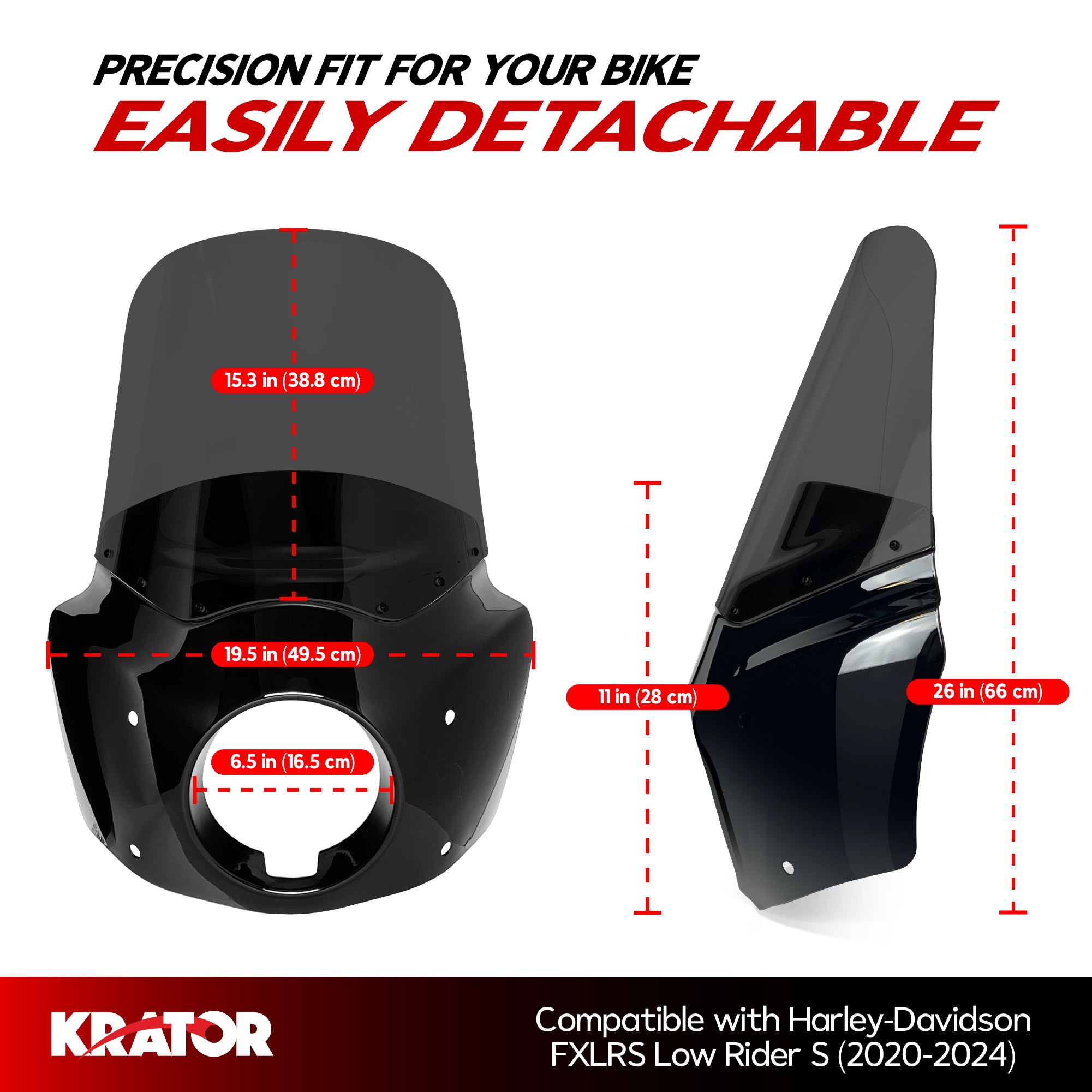 Krator Motorcycle Windshield Fairing, Harley Davidson FXLRS Low Rider S 2020-2024, Smoke
