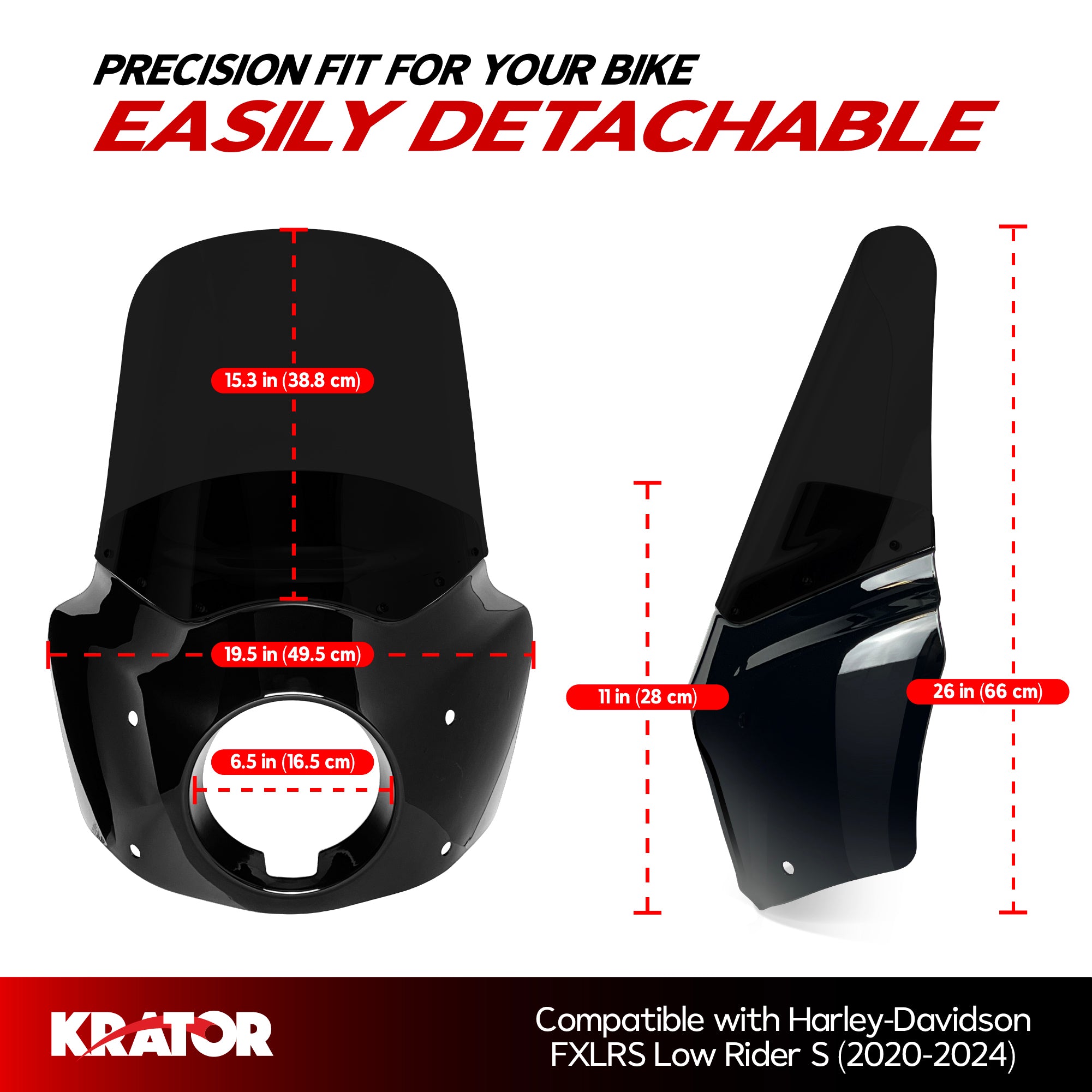Krator Motorcycle Windshield Fairing, Harley Davidson FXLRS Low Rider S 2020-2024, Blackout