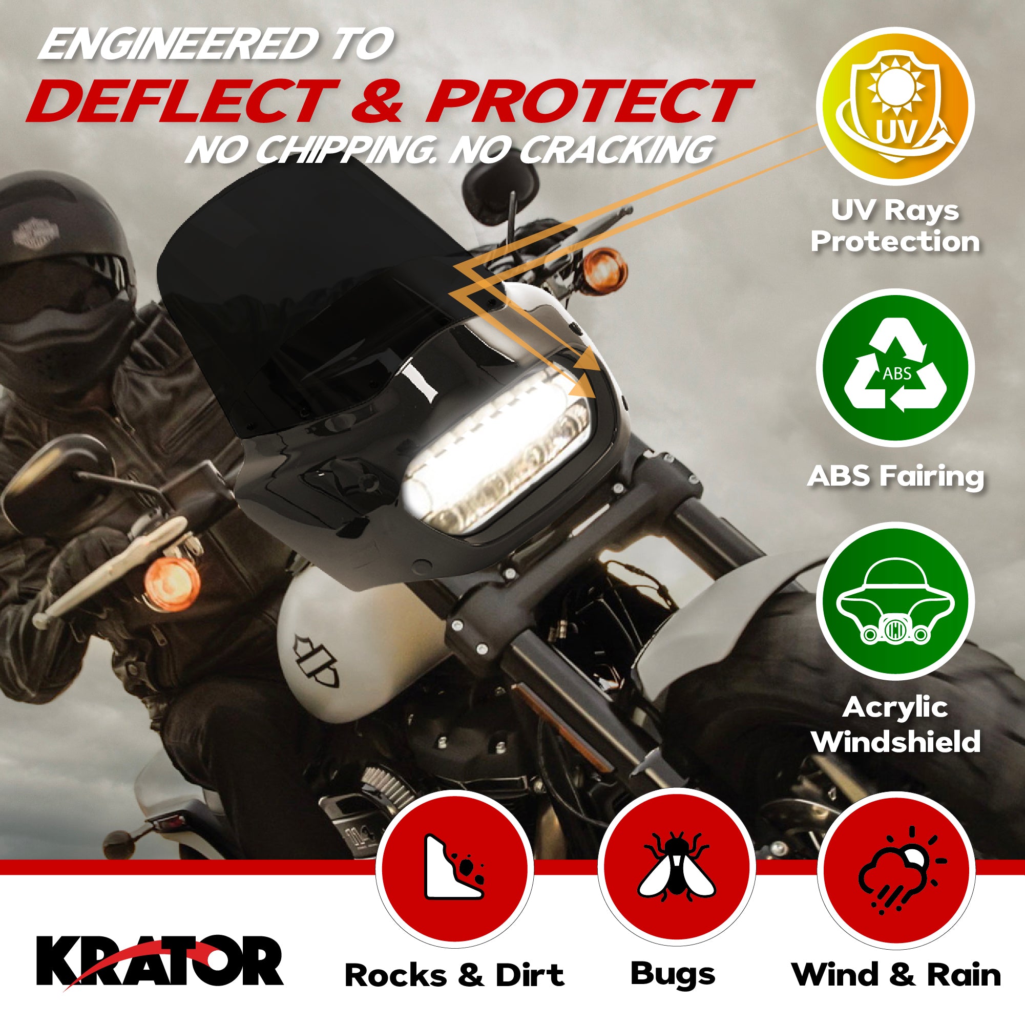 Krator Motorcycle Windshield Fairing & Mounting Kit Compatible with Harley Davidson