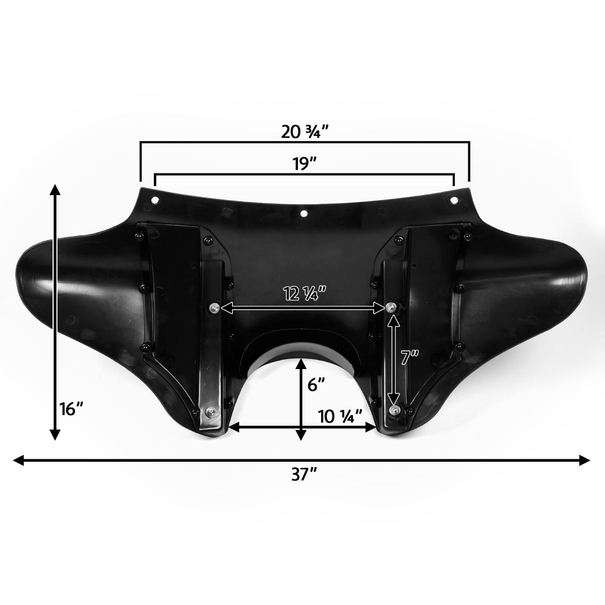 17" Tall Blackout Batwing Windshield Headlight Fairing Compatible with Harley Davidson, Honda, Yamaha and Suzuki