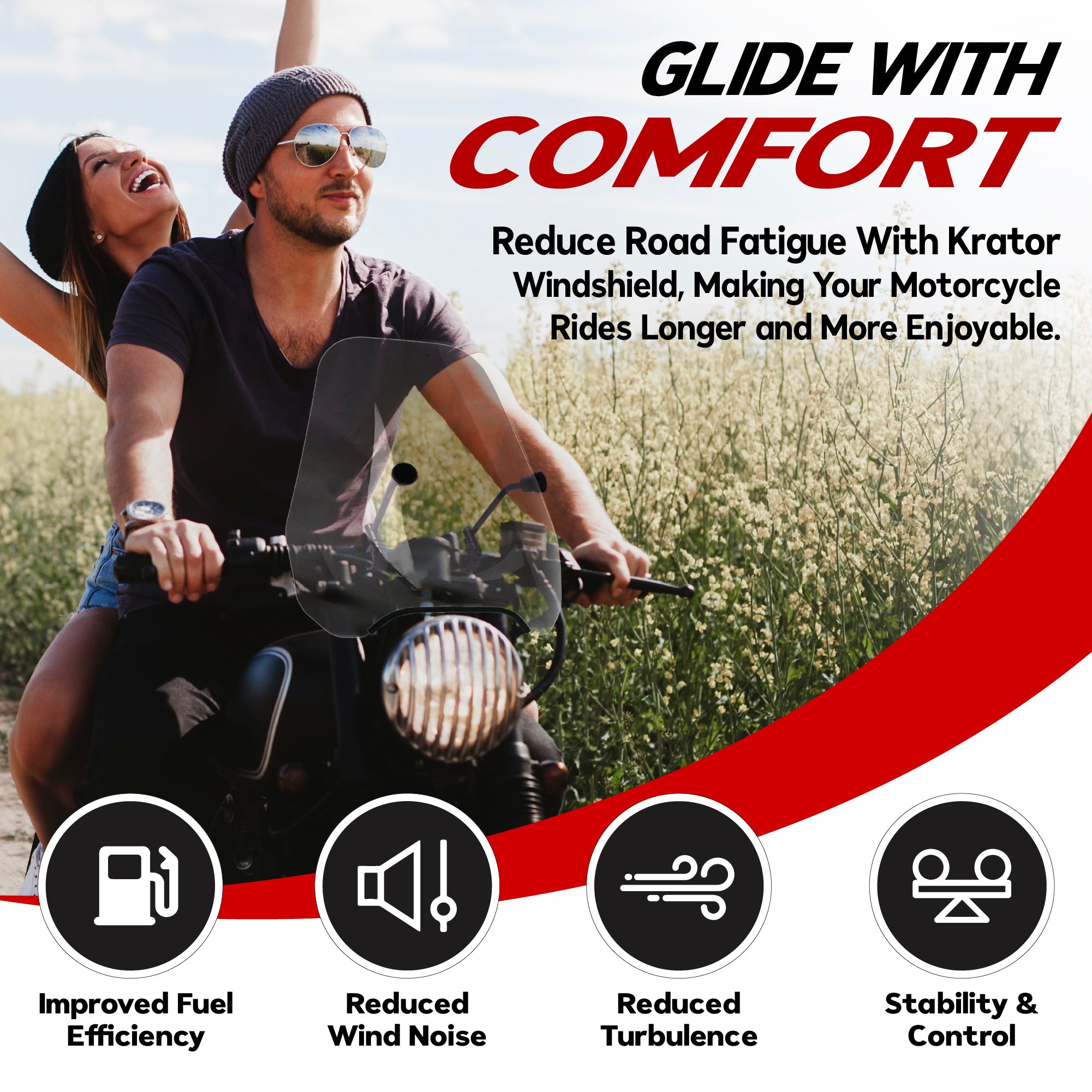 Krator Universal Motorcycle Windshield Windscreen for 7/8" or 1" Handlebars, 15"