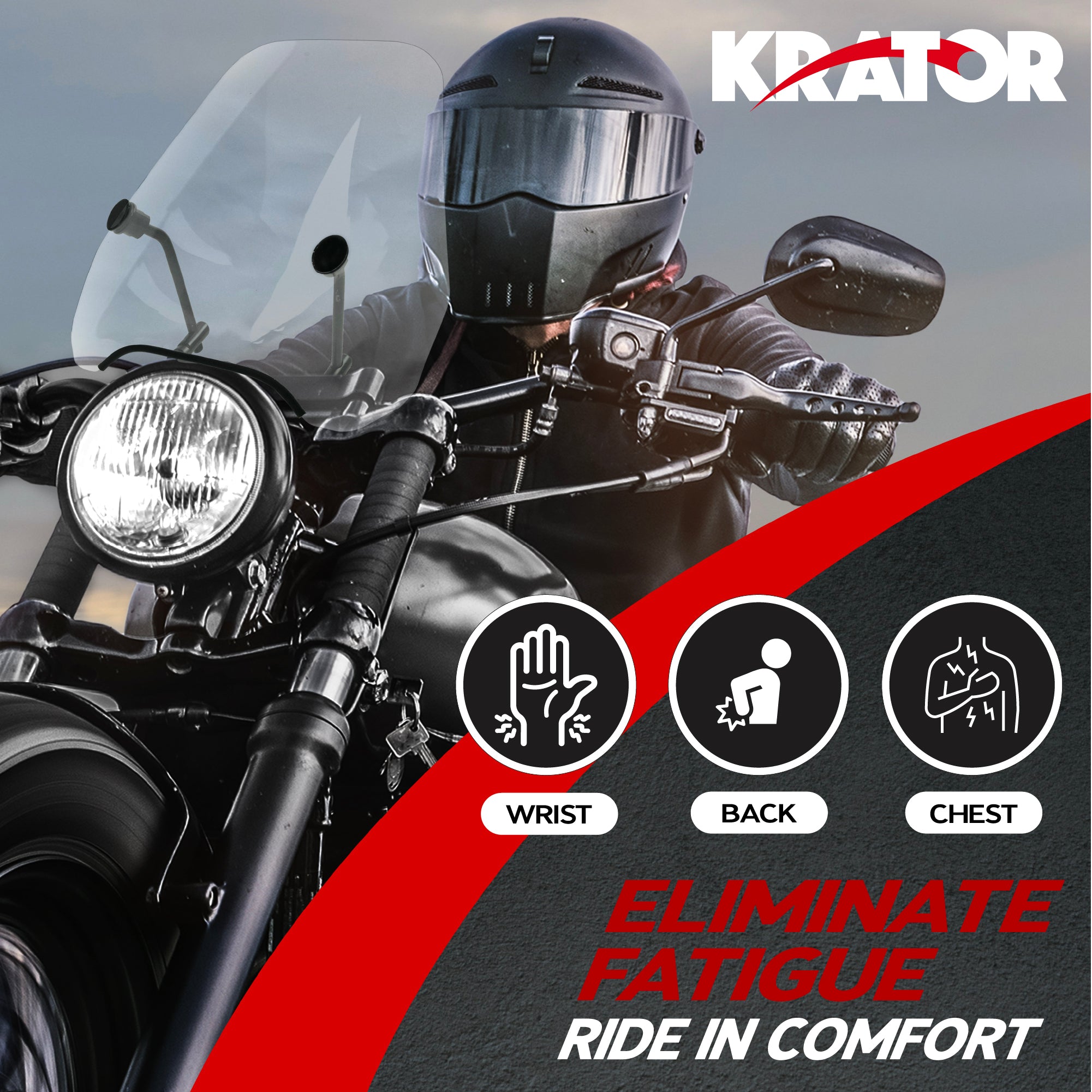 Krator Universal Motorcycle Windshield Windscreen for 7/8" or 1" Handlebars, 15"