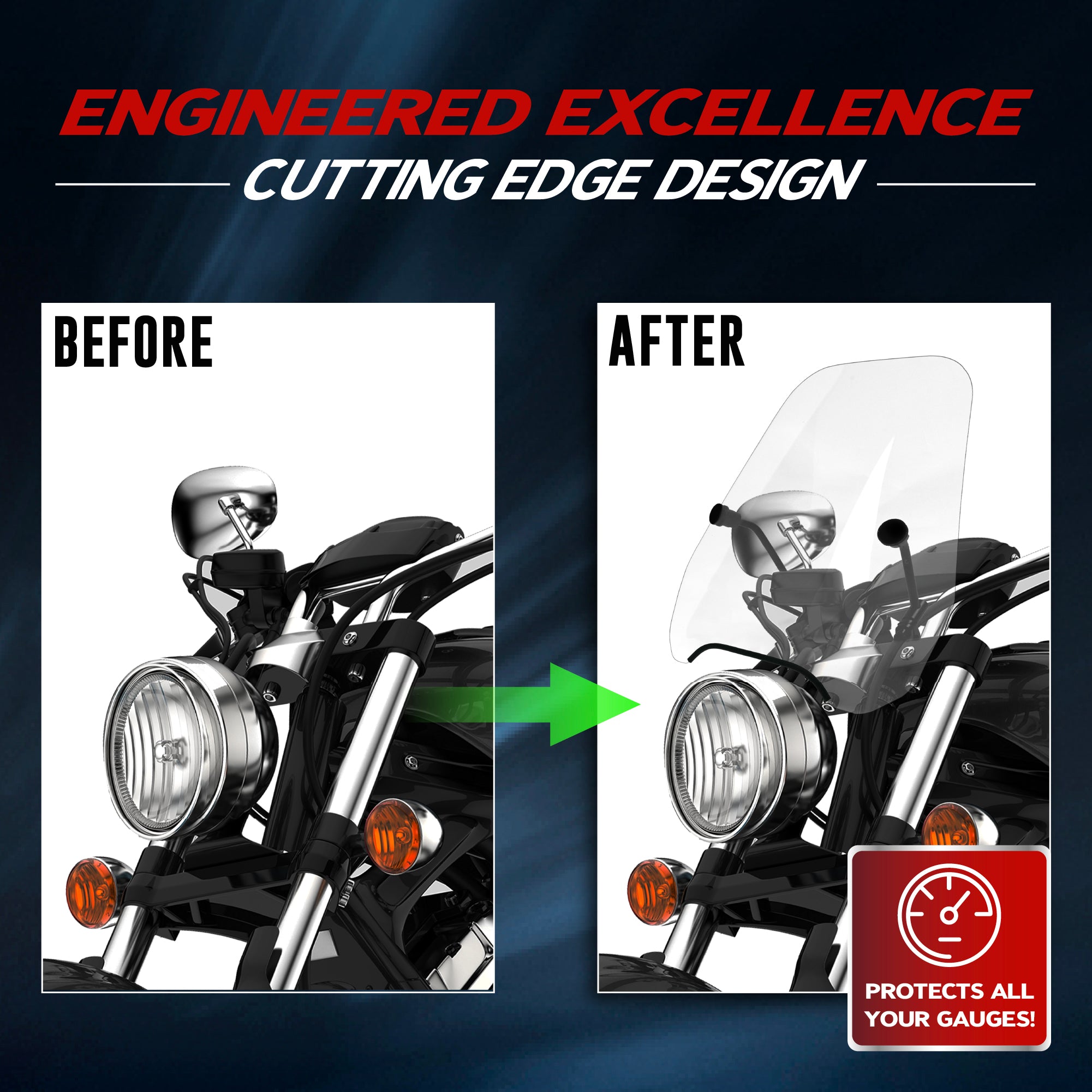 Krator Universal Motorcycle Windshield Windscreen for 7/8" or 1" Handlebars, 15"