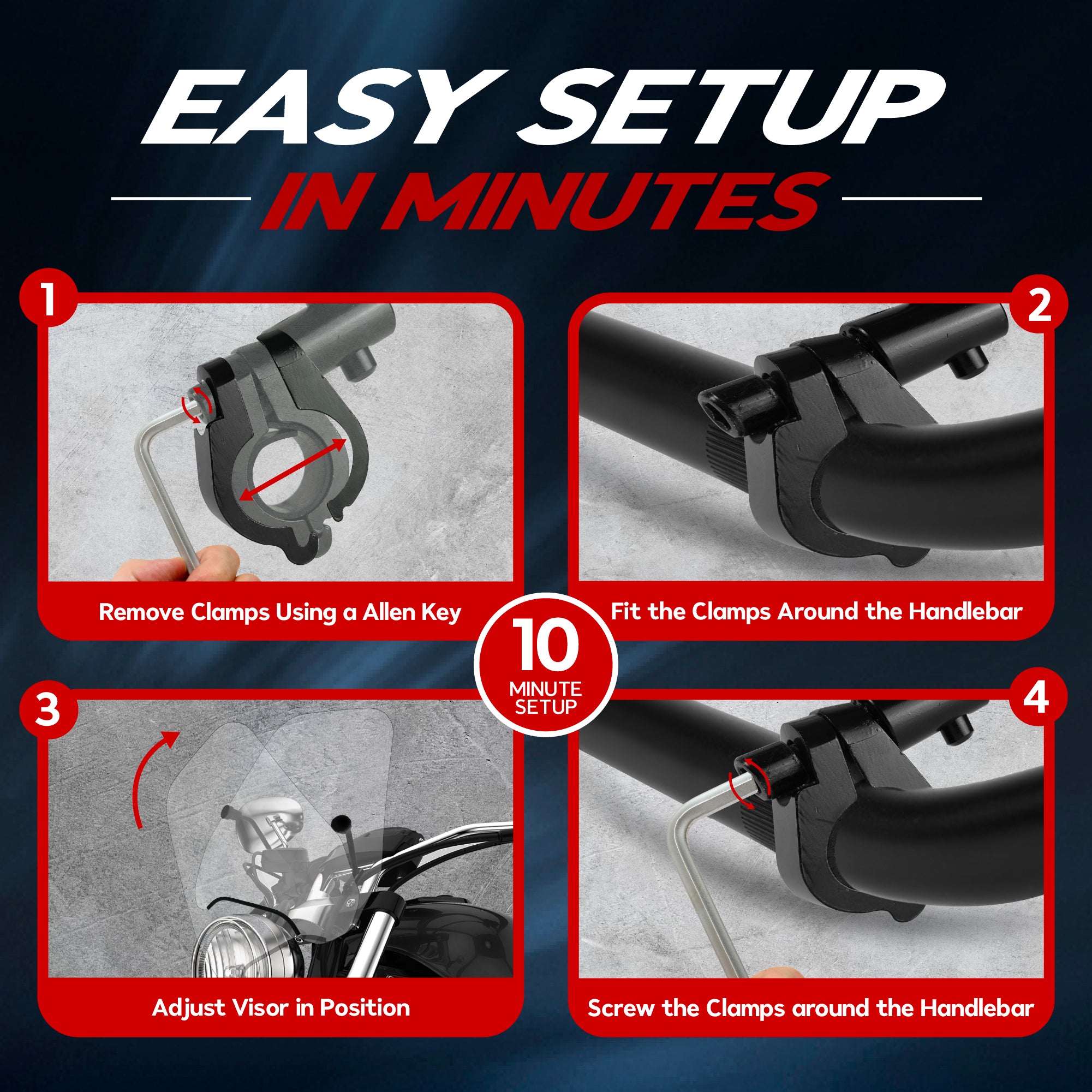 Krator Universal Motorcycle Windshield Windscreen for 7/8" or 1" Handlebars, 15"