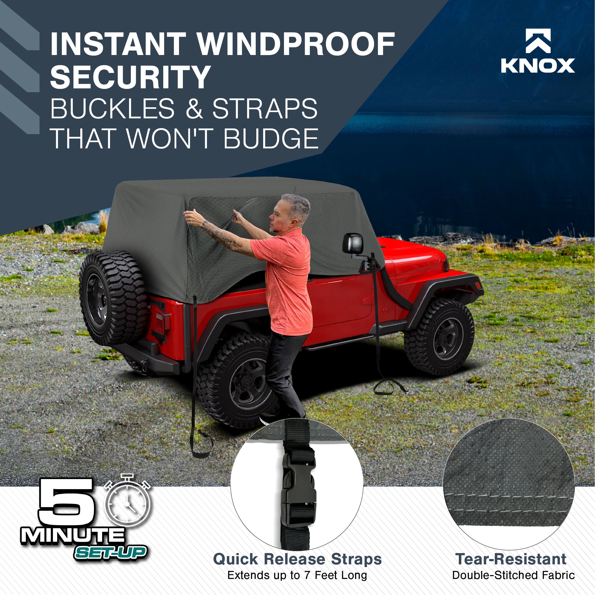 KNOX Cab Car Cover, Fits 1976-2006 Jeep Wrangler TJ, YJ, JK, Jeep CJ (Gray)