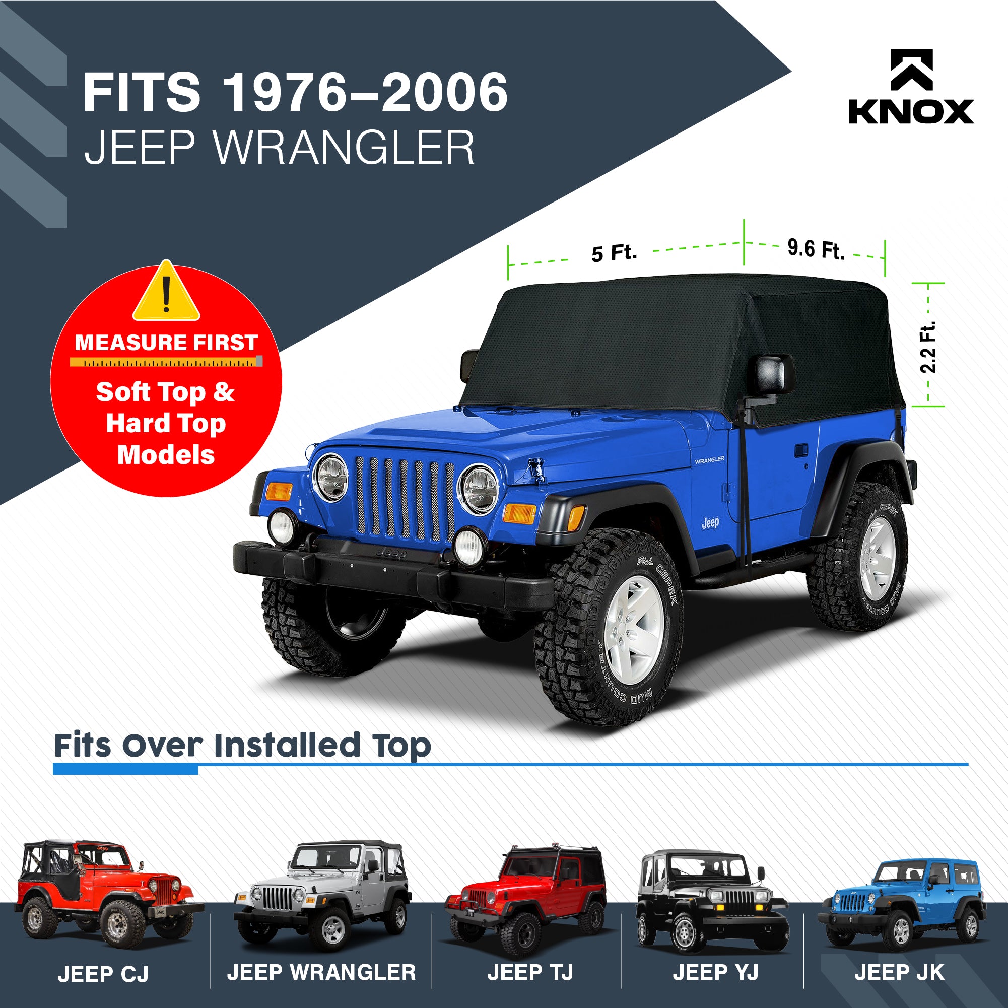 KNOX 2 Door Cab Car Cover Compatible with 1976–2006 Jeep Wrangler