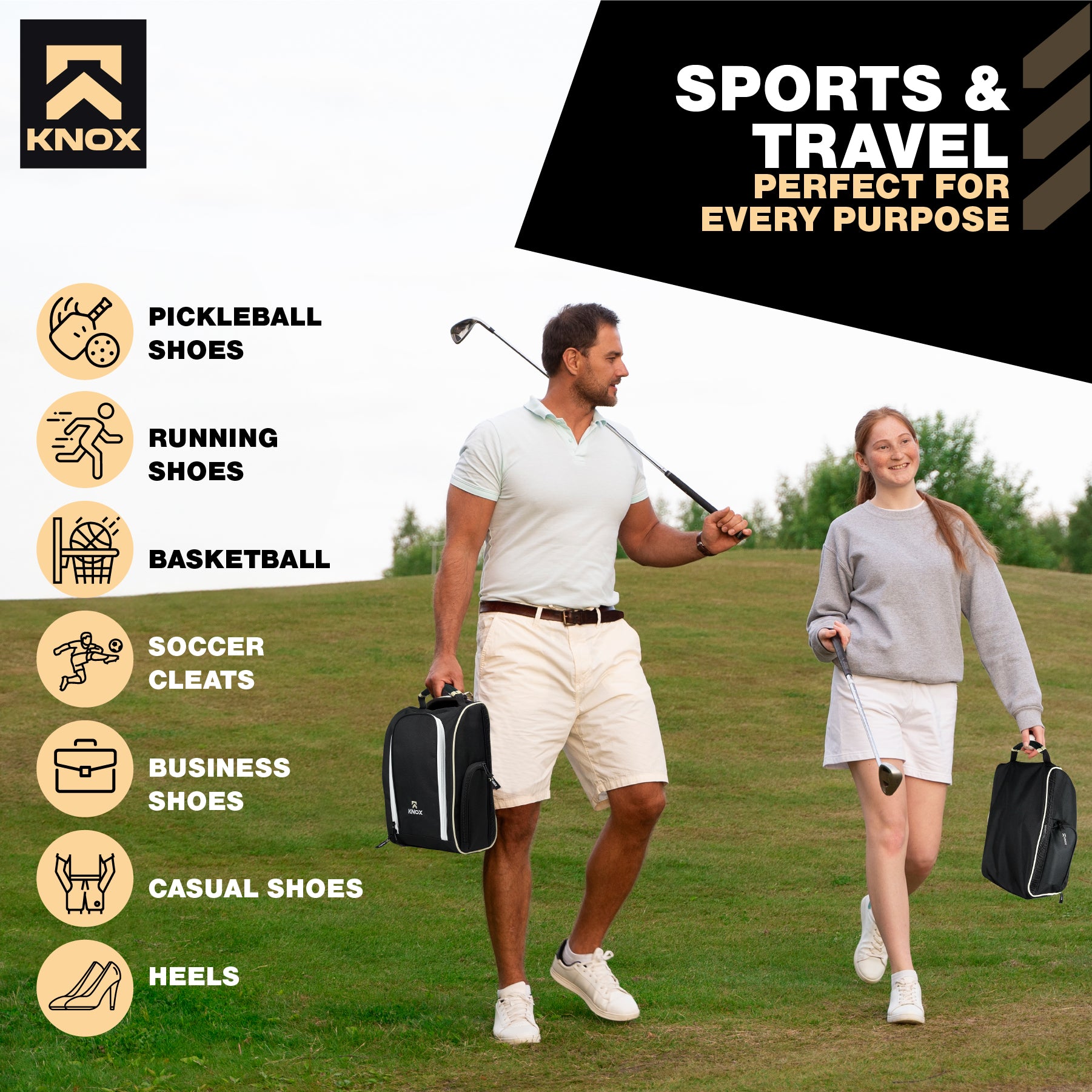 KNOX Unisex Golf Shoe Bag with Ventilation & Side Pockets for Socks, Tees, Keys
