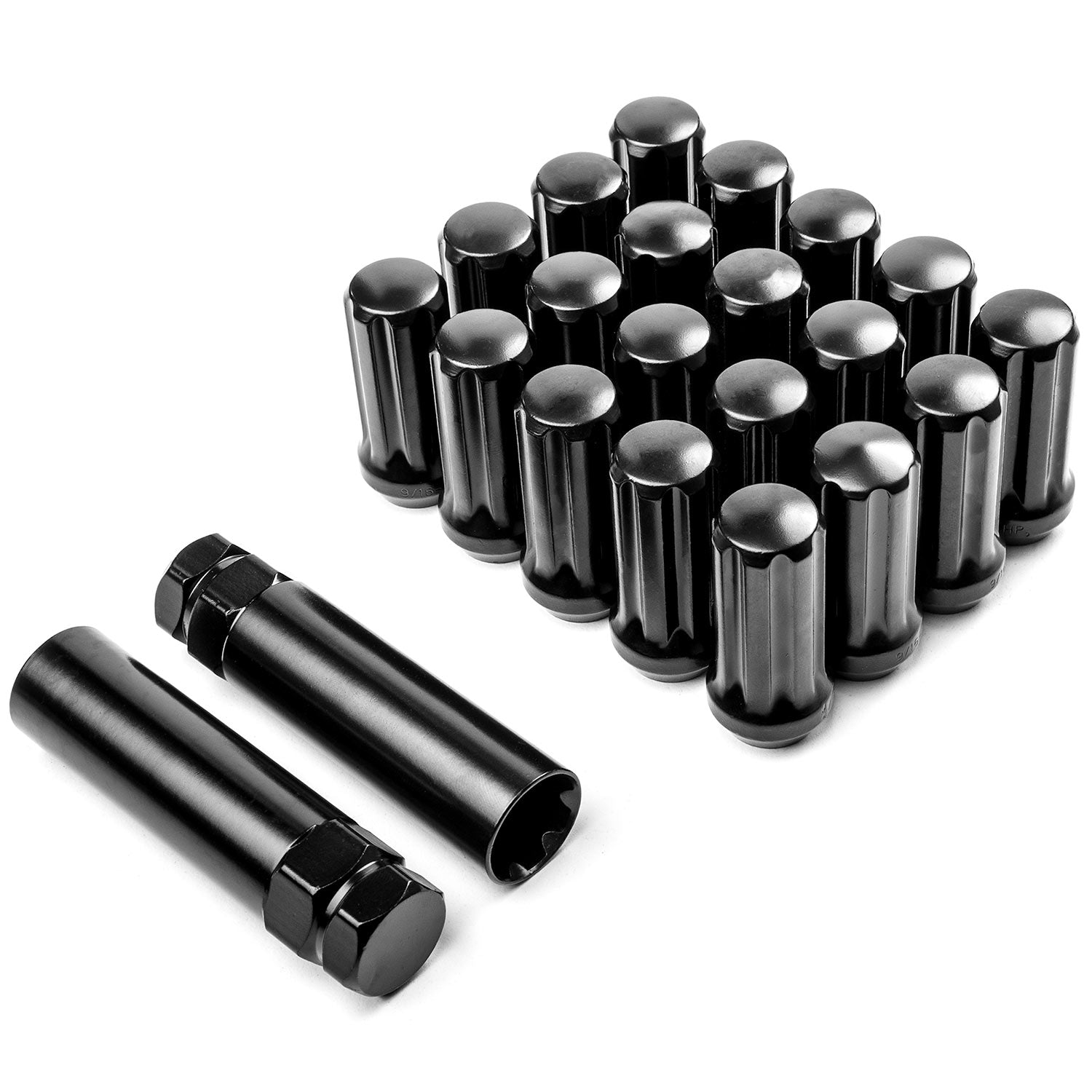 20x Black 9/16" x 18 Spline Lug Nuts + 2 Keys Anti-Theft Locking Wheel Lug Nuts