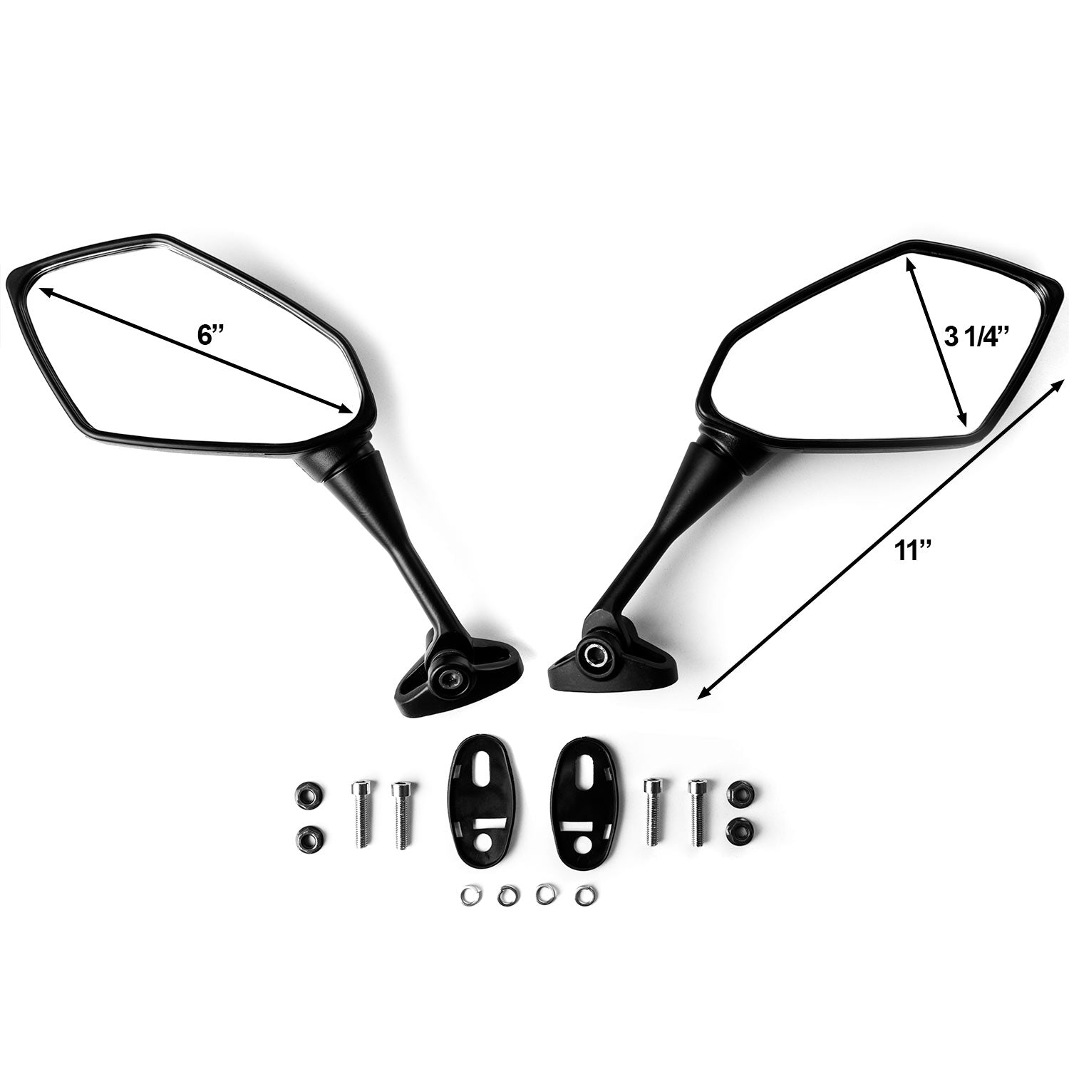Black Universal Motorcycle Mirrors Sport Bike 2 Mounting Points Rear View Mirror