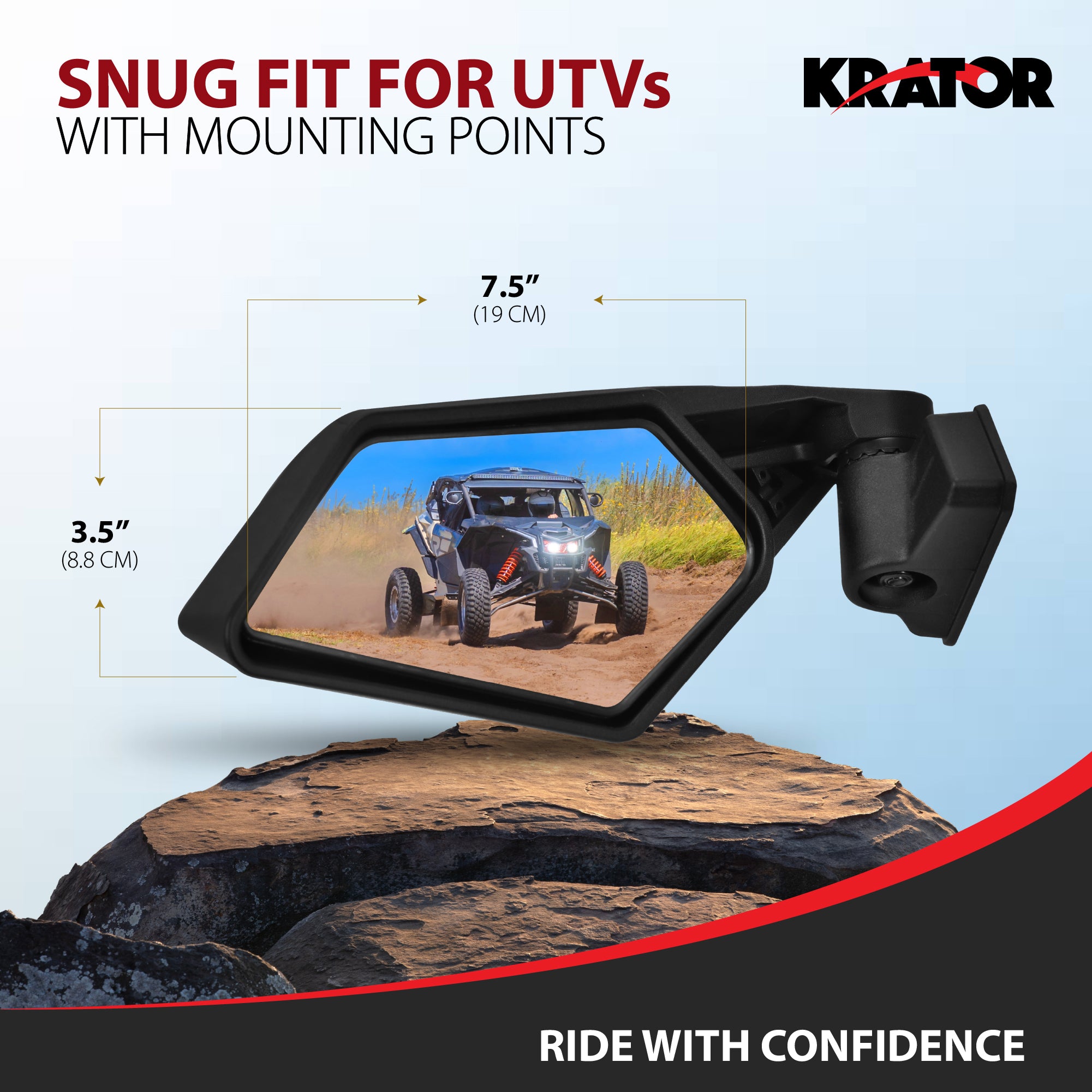 Krator UTV Side Mirrors with Mounting Points, Convex Glass & Breakaway Design