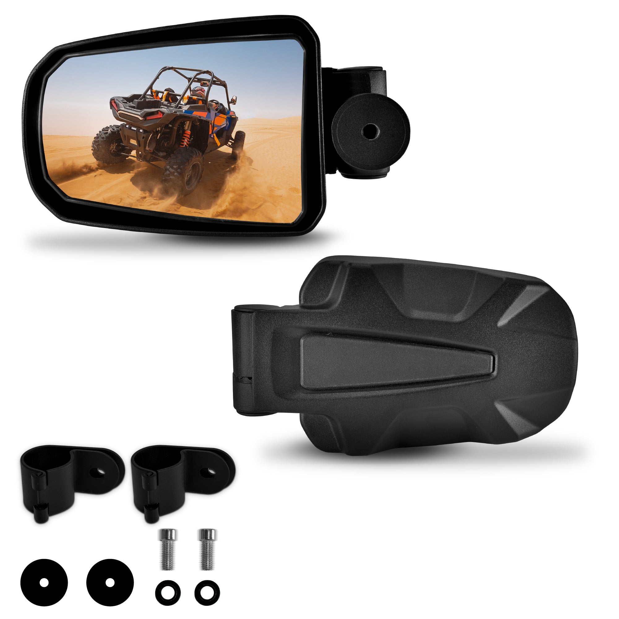 Krator UTV Side Mirrors 1.75" Roll Bar with Windshield, Adjustable UTV Mirrors