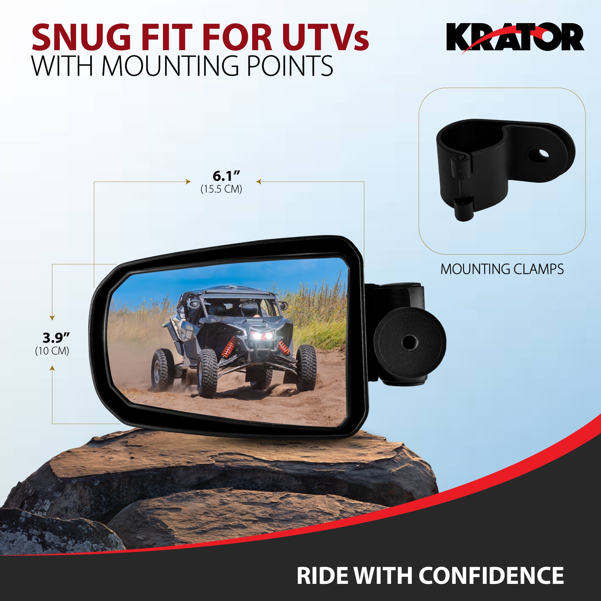 Krator UTV Side Mirrors 1.75" Roll Bar with Windshield, Adjustable UTV Mirrors
