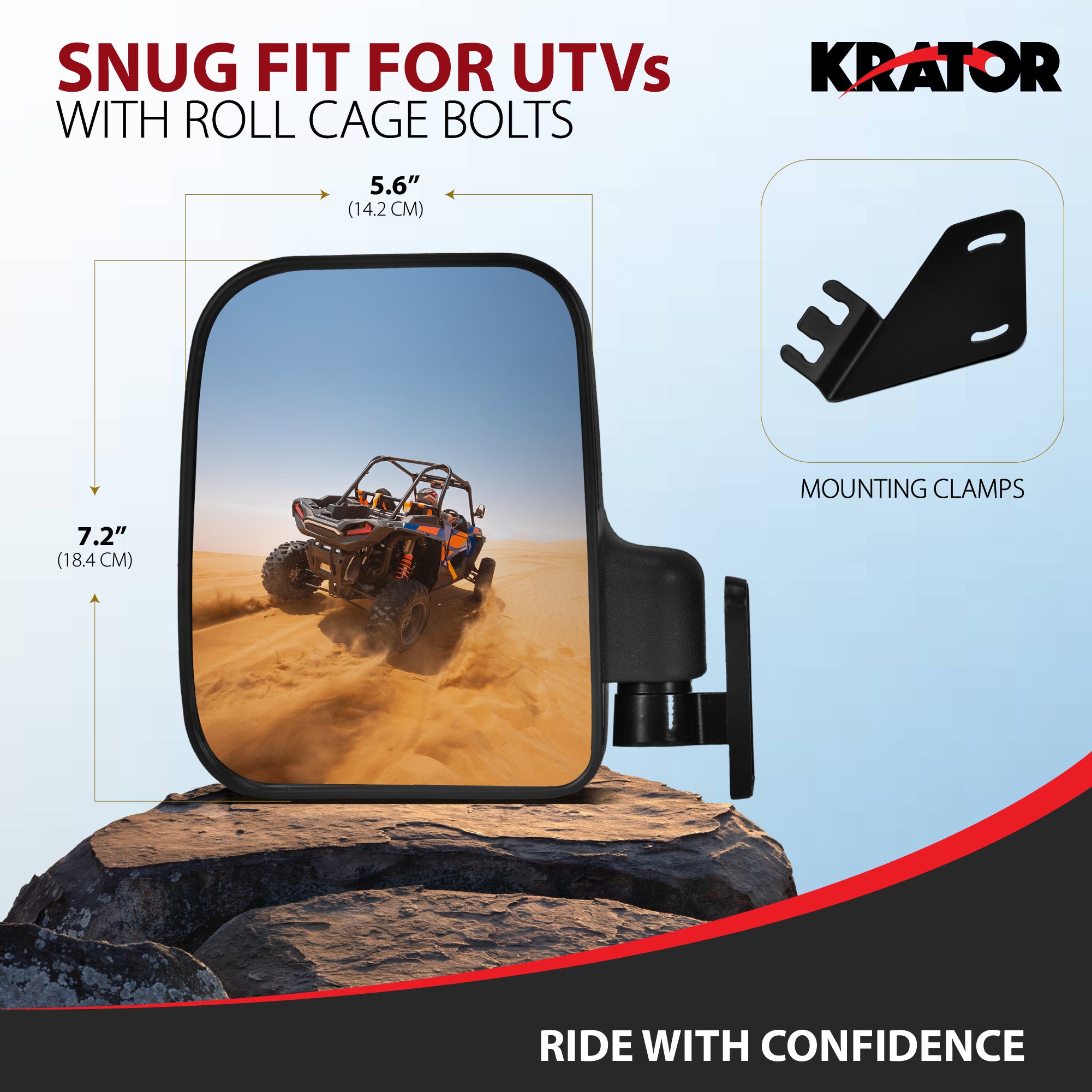 Krator UTV Side Mirrors for Roll Cage Bolts, Adjustable Convex UTV Mirrors