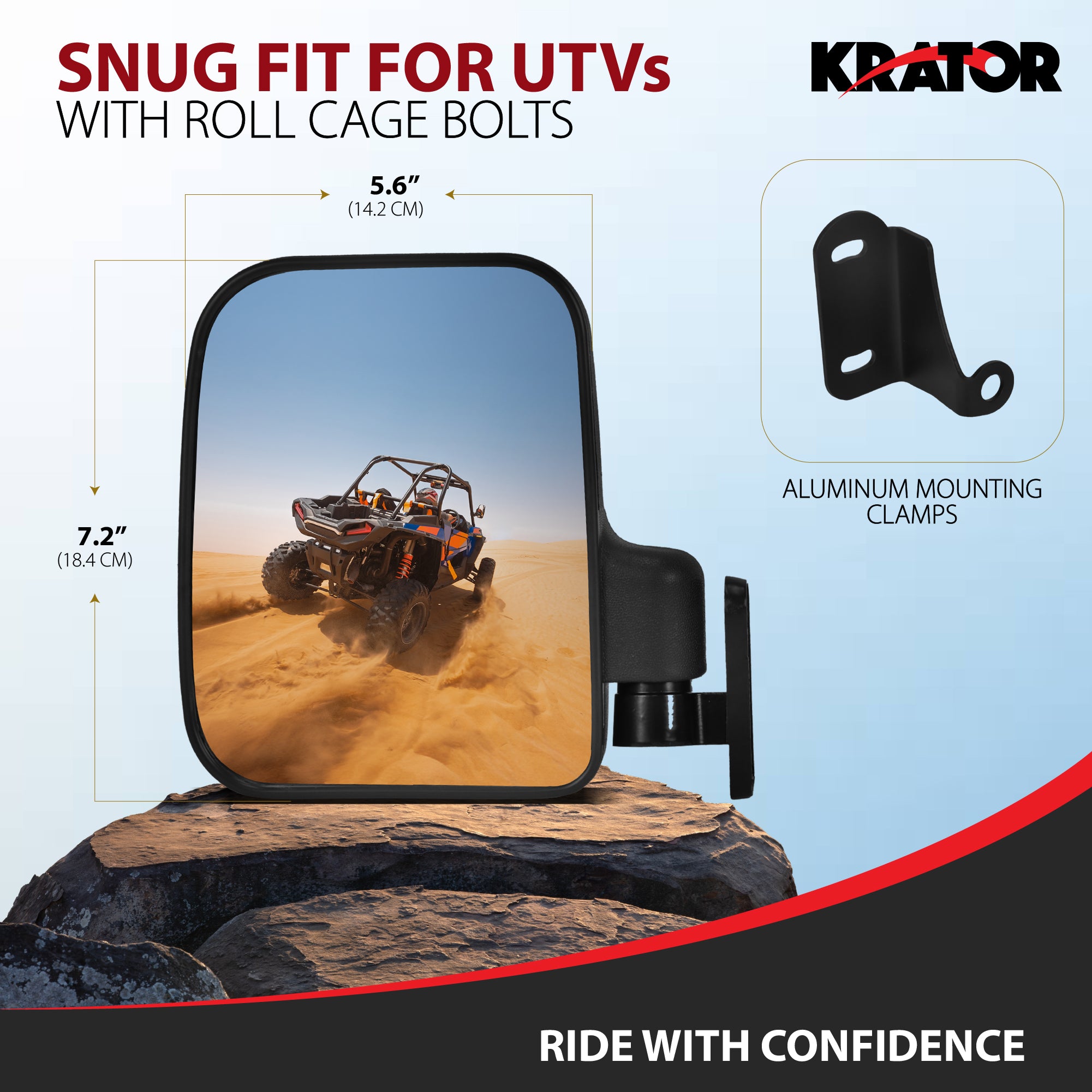 Krator UTV Side Mirrors for Roll Cage Bolts, Adjustable Convex UTV Mirrors