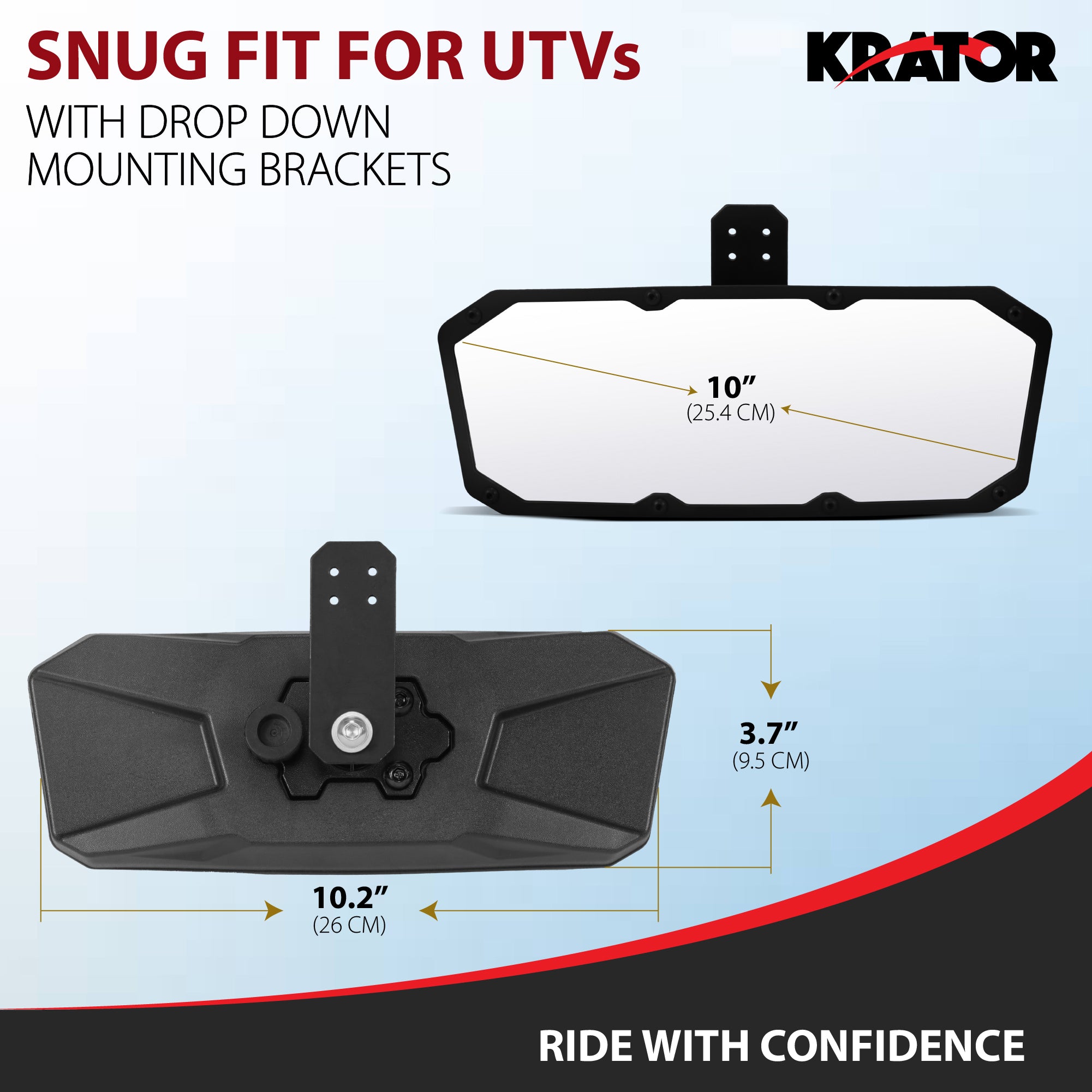 Krator UTV Rear Mirror for Factory-Present Mounting Tab, Replaces OEM 2879969