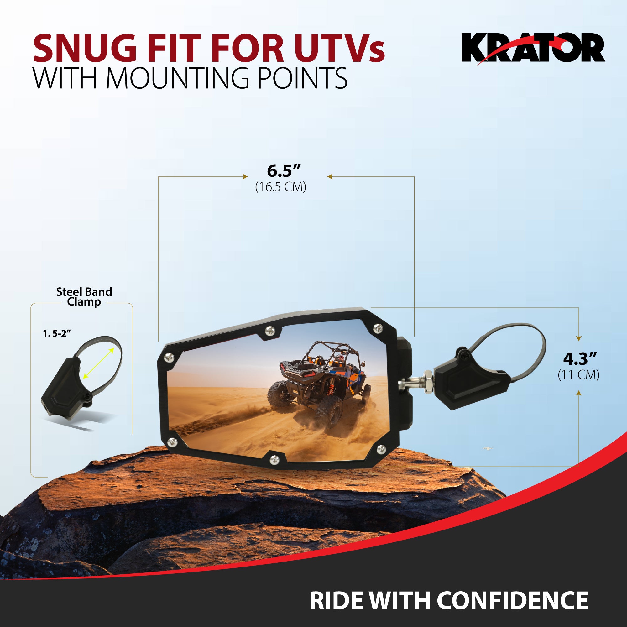 Krator Adjustable UTV Side Mirrors for 1.5"-2" Roll Bar Cage with Windshield