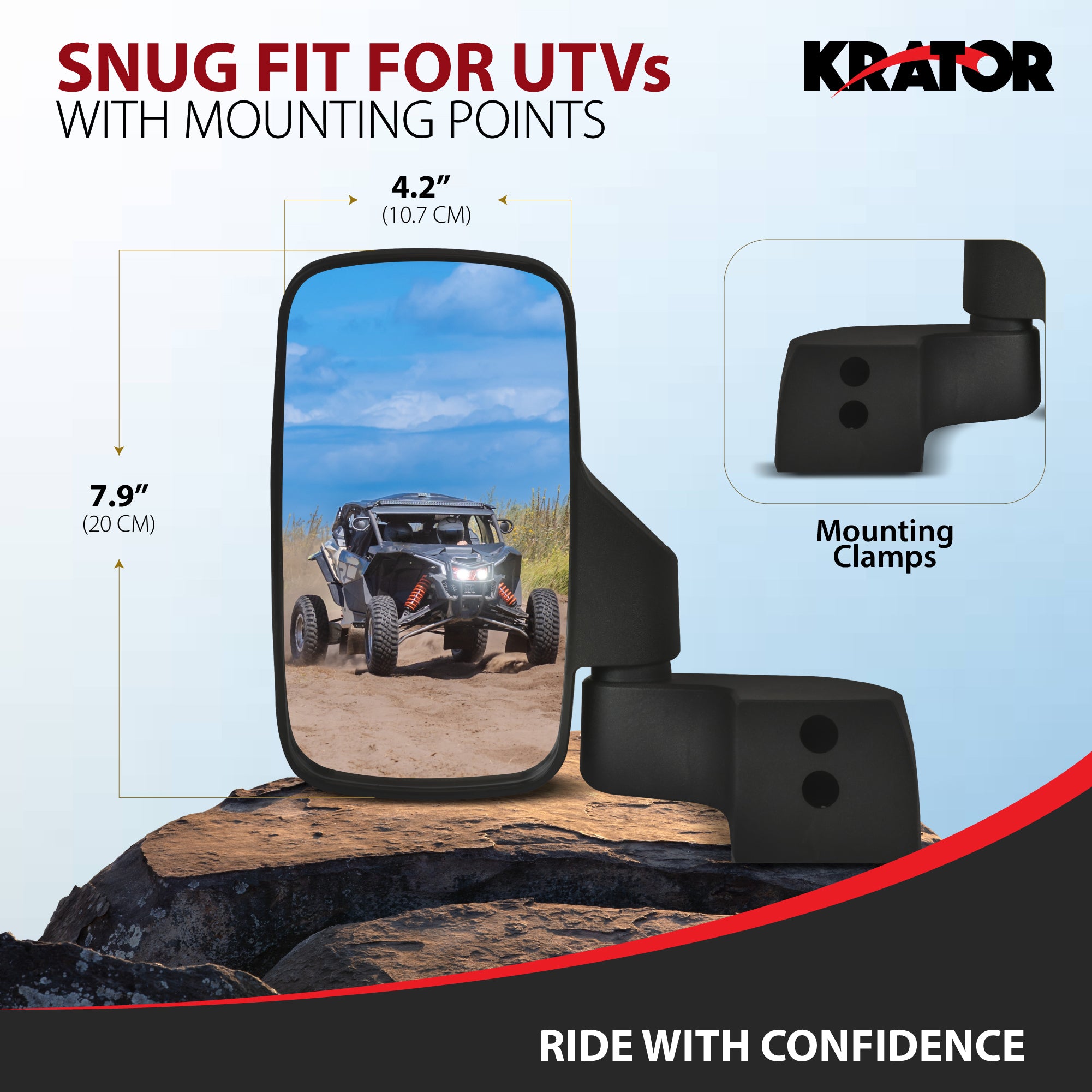 Krator UTV Side Mirrors for Full Original Doors, Convex Glass & Breakaway Design