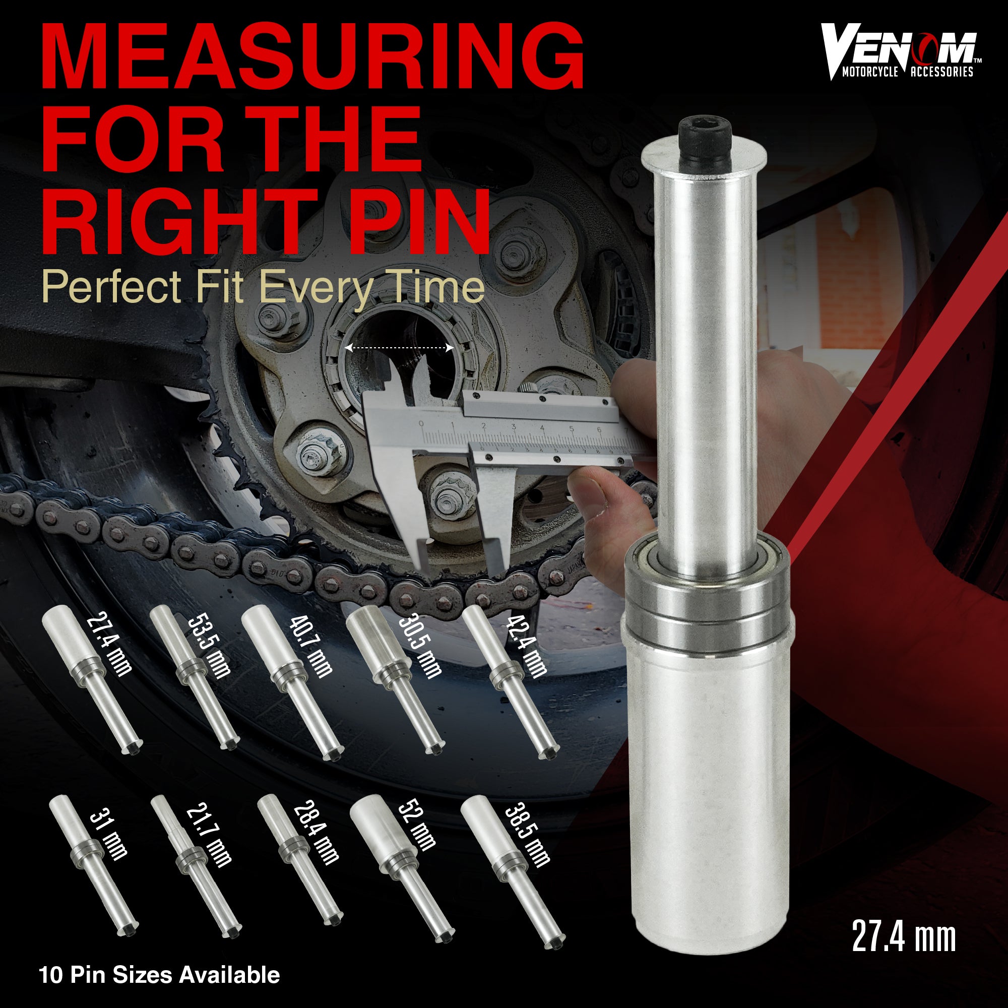 Venom Pin Adapter for Single-Sided Swingarm Motorcycle Wheel Stand Lift