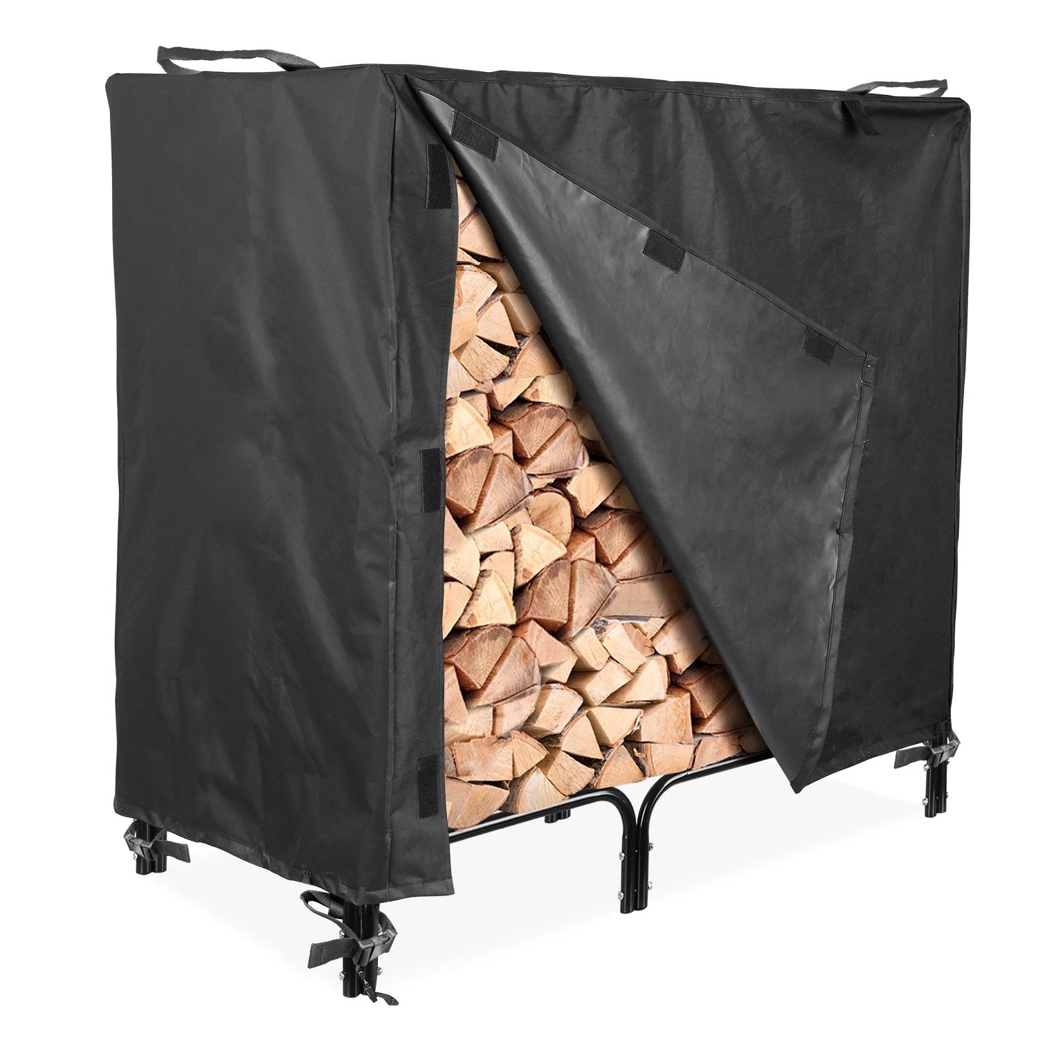 Premium 4ft Patio Firewood Log Rack Cover - 48"L x 24"W x 42" H - Black