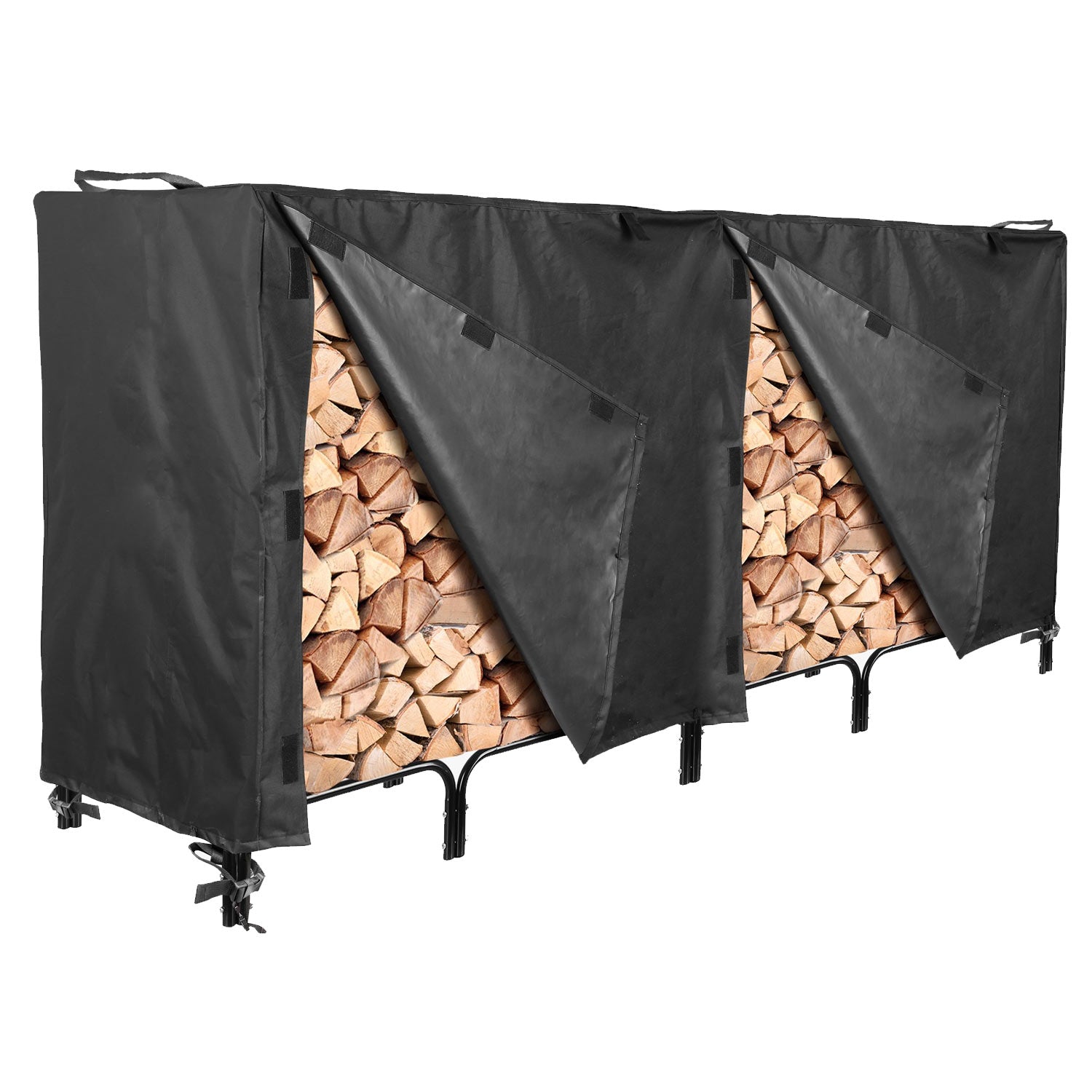 Premium 8ft Patio Firewood Log Rack Cover - 96"L x 24"W x 42"H - Black