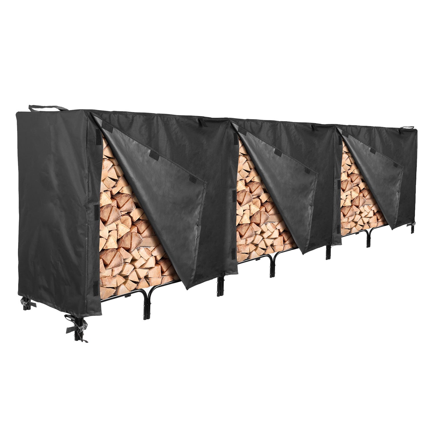 Premium 12ft Patio Firewood Log Rack Cover - 144"L x 24"W x 42"H - Black