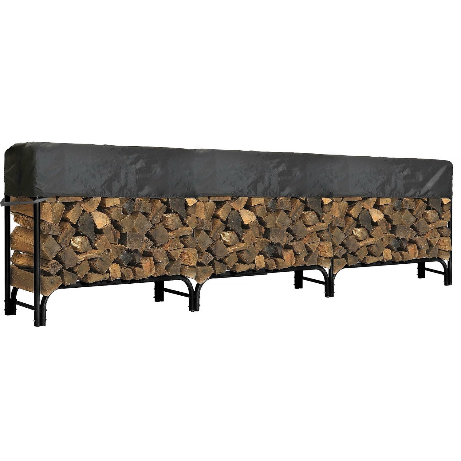 Outdoor Firewood Log Rack Short Cover - 144"L x 24"W x 20"H - Black