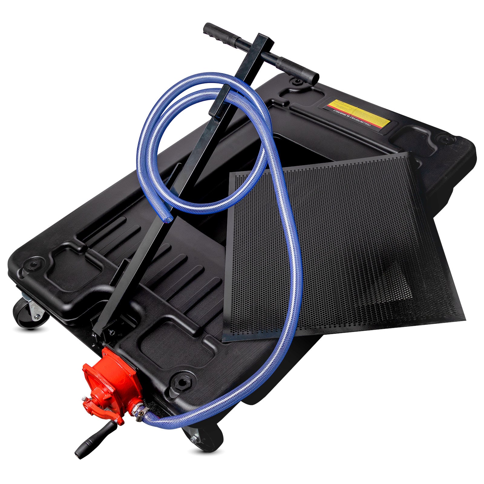 Portable Oil Drain Pan with Crank Pump - 17 Gallon Low Profile Oil Change Pan