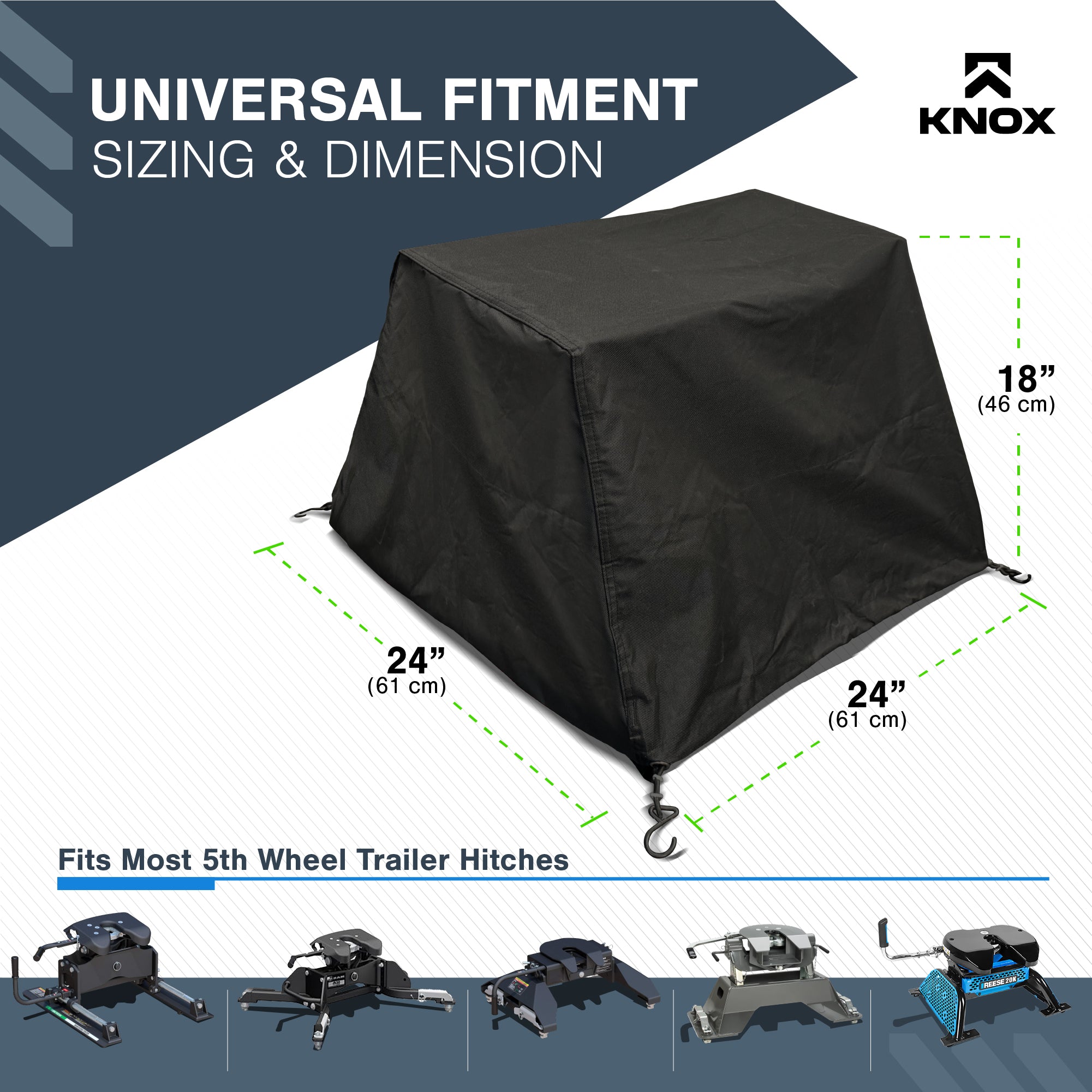 KNOX 5th Wheel Hitch Cover With Rain Flap, All-Weather Protection, 24"x24"x18"