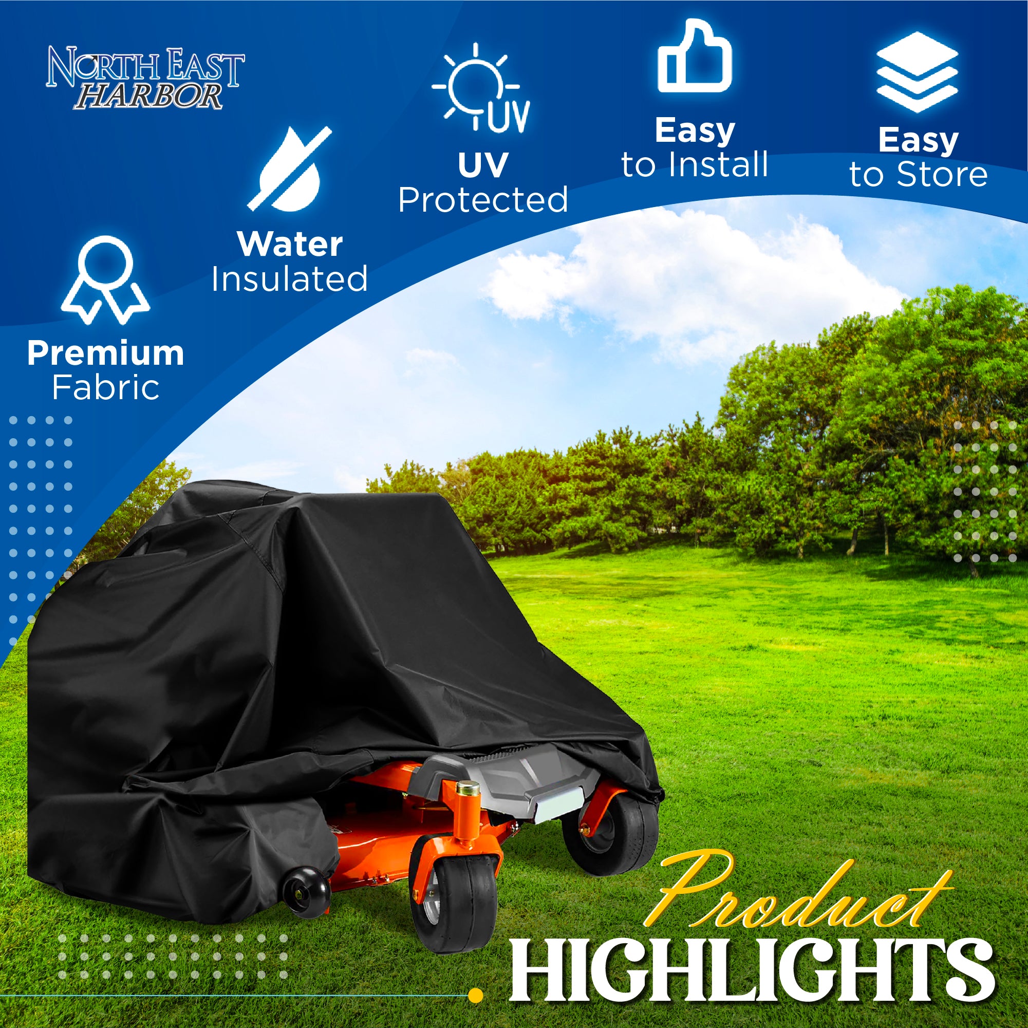 Zero Turn Mower Cover Waterproof Heavy Duty 600D Marine Grade Cover for Lawn Mower, Windproof Outdoor Storage Cover, Riding Lawn Mower Cover, Fits Zero Turn Lawn Mower with 60" Deck