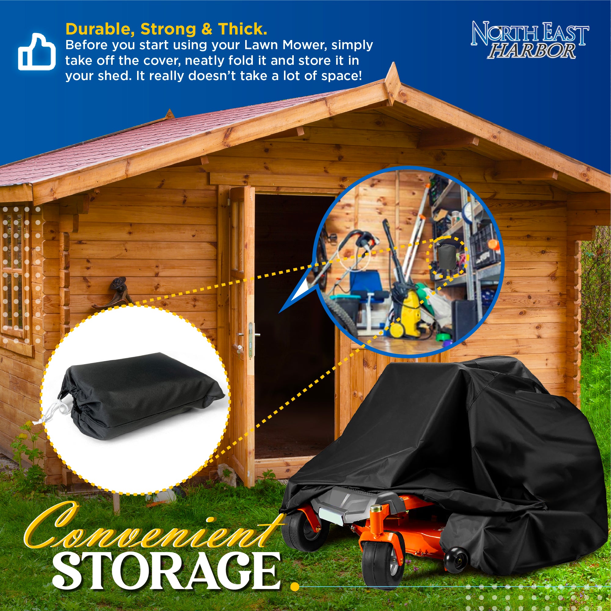 Zero Turn Mower Cover Waterproof Heavy Duty 600D Marine Grade Cover for Lawn Mower, Windproof Outdoor Storage Cover, Riding Lawn Mower Cover, Fits Zero Turn Lawn Mower with 60" Deck