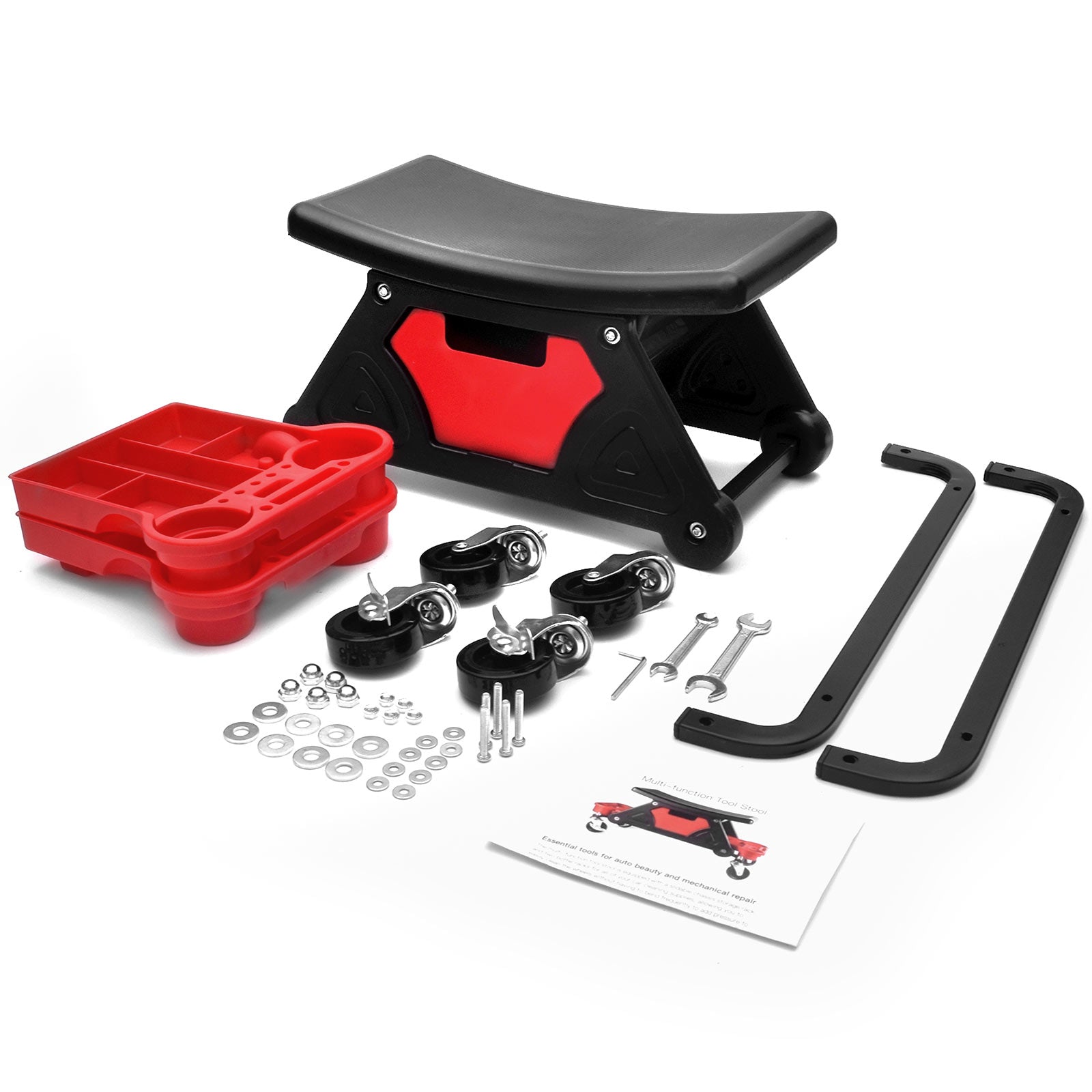 Heavy-Duty Rolling Garage Shop Mechanic Creeper Stool Chair w/ Storage Trays