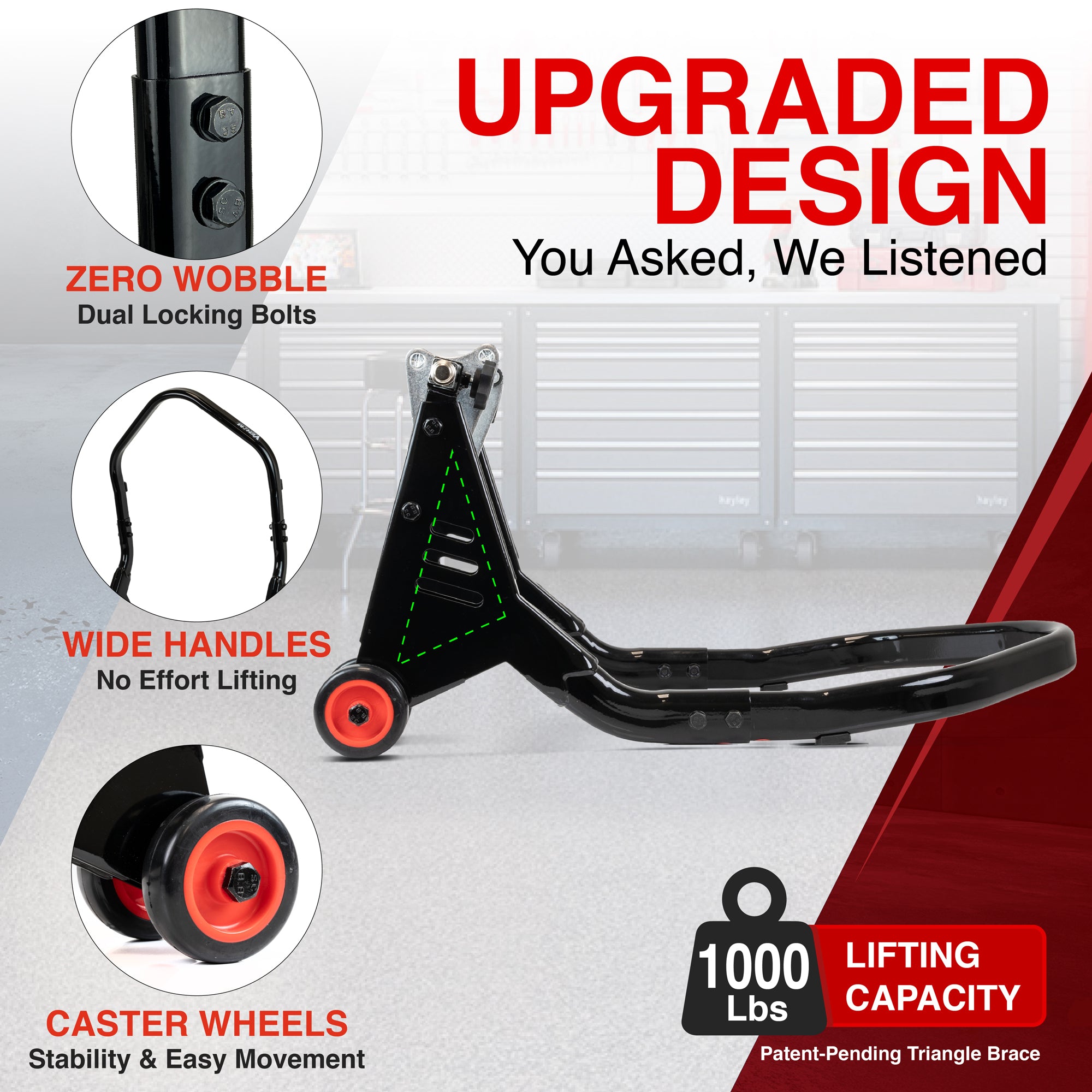 Venom Motorcycle Stand Front and Rear Lift Stand Combo, Universal Swingarm Paddle Lift + Fork Paddock Stand