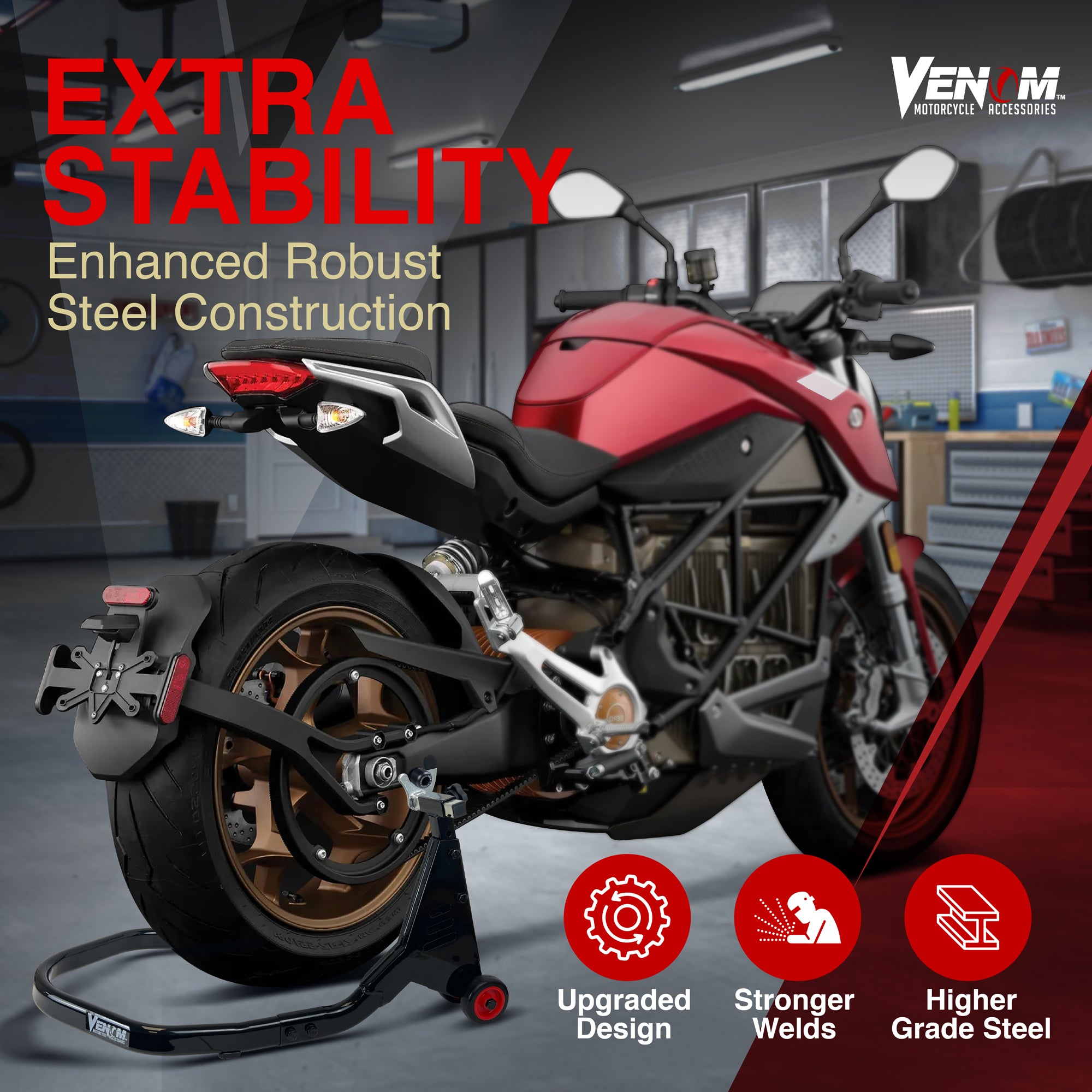 Venom Motorcycle Rear Stand Spool Lift, Universal Sport Bike Rear Wheel Motorcycle Lift Stand