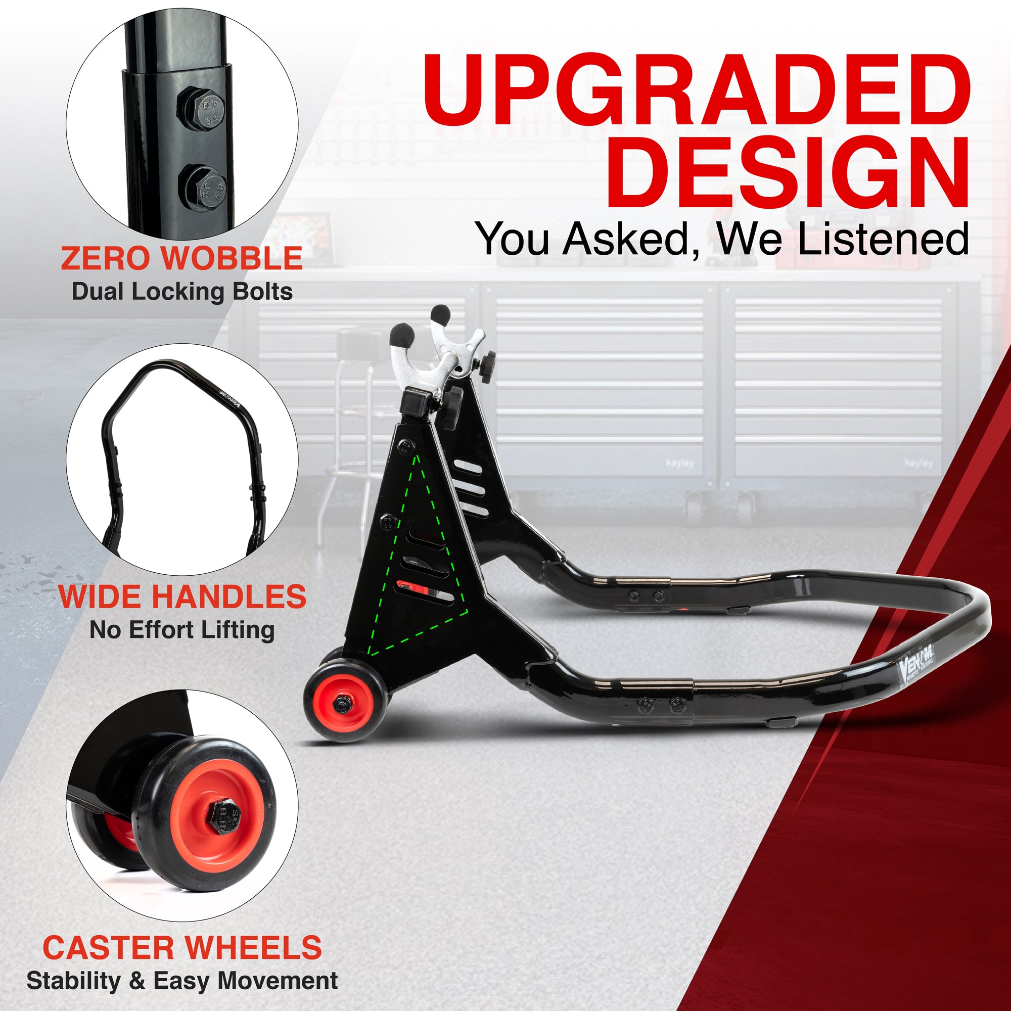 Venom Motorcycle Rear Stand Spool Lift, Universal Sport Bike Rear Wheel Motorcycle Lift Stand