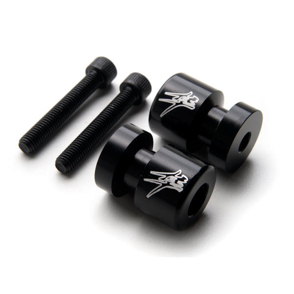 Black Suzuki "Hayabusa" Logo Engraved Swingarm Spools Sliders - Hayabusa GSX1300R GSXR 600 750 1000 and More! (1992-2012)