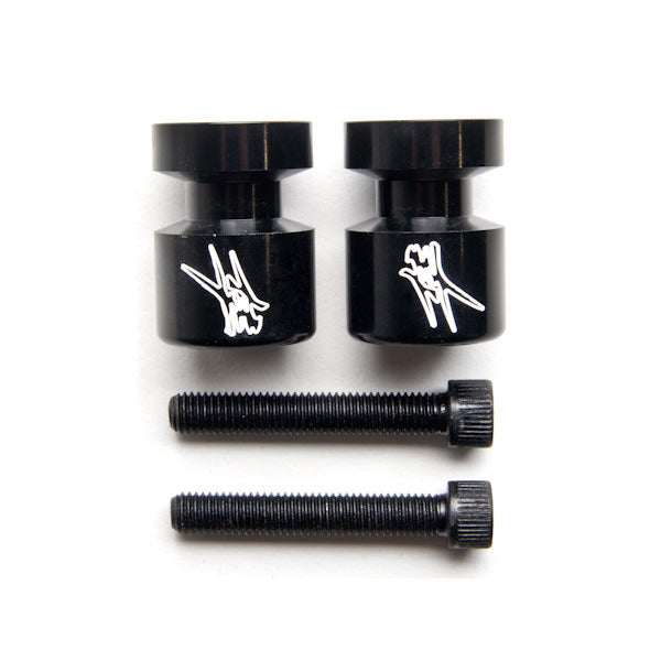 Black Suzuki "Hayabusa" Logo Engraved Swingarm Spools Sliders - Hayabusa GSX1300R GSXR 600 750 1000 and More! (1992-2012)