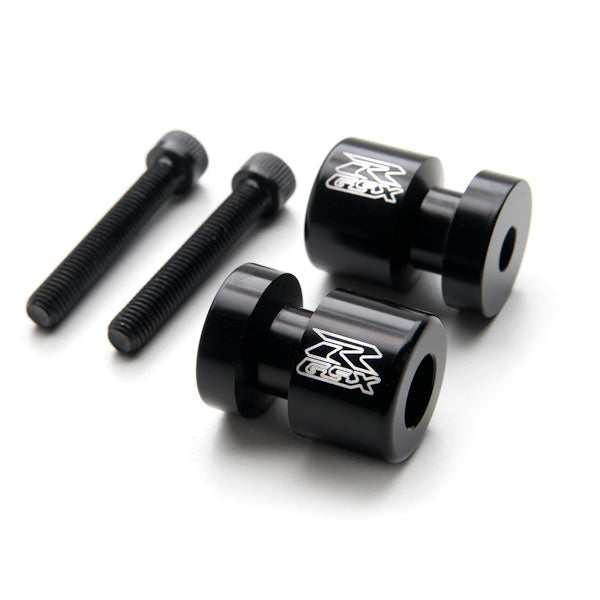Black Suzuki "GSXR" Engraved Swingarm Spools Sliders - GSXR 600 750 1000 Hayabusa and More! (1989-2013)