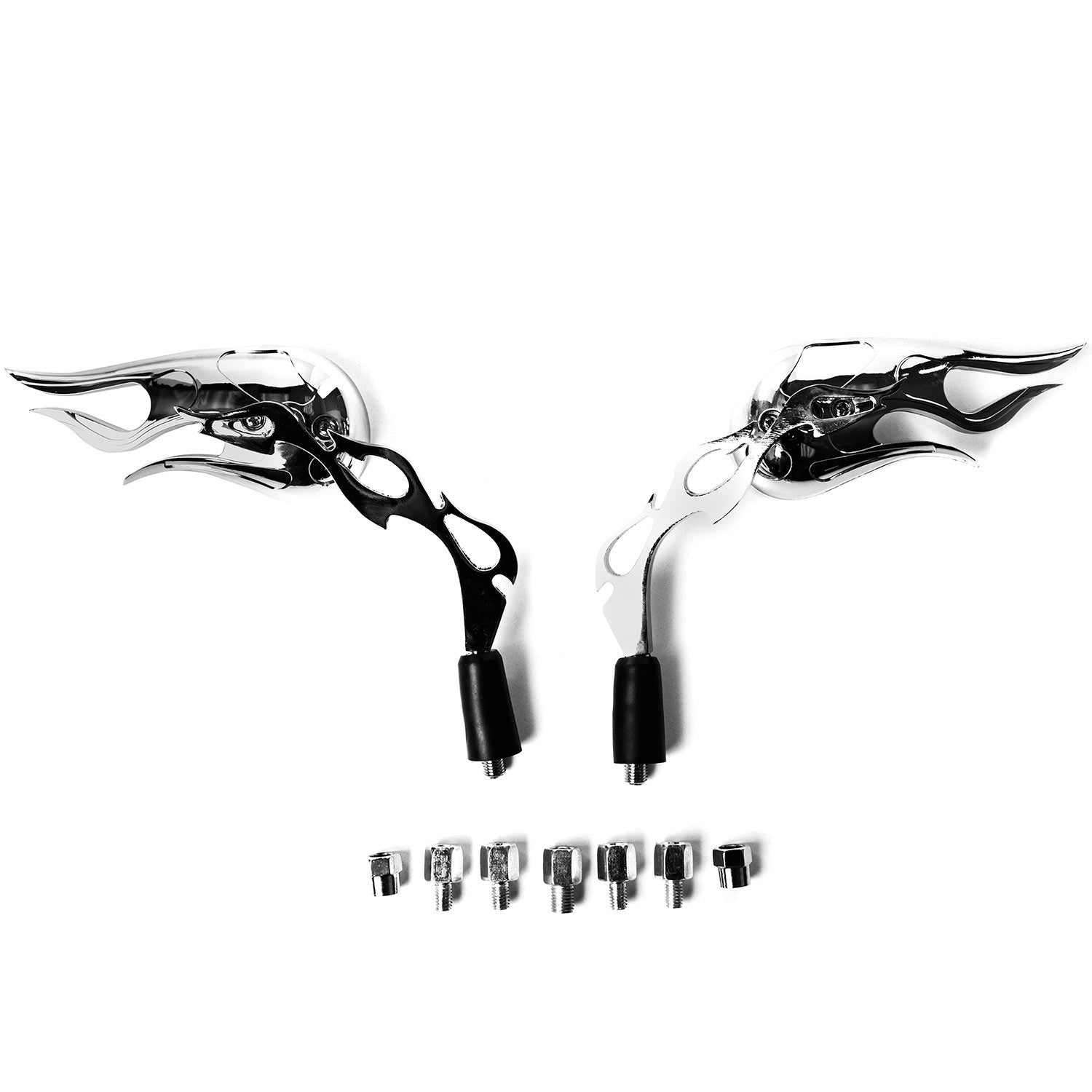 Chrome Flame Custom Rearview Mirrors Harley Motorcycle Cruiser Chopper + Bolts