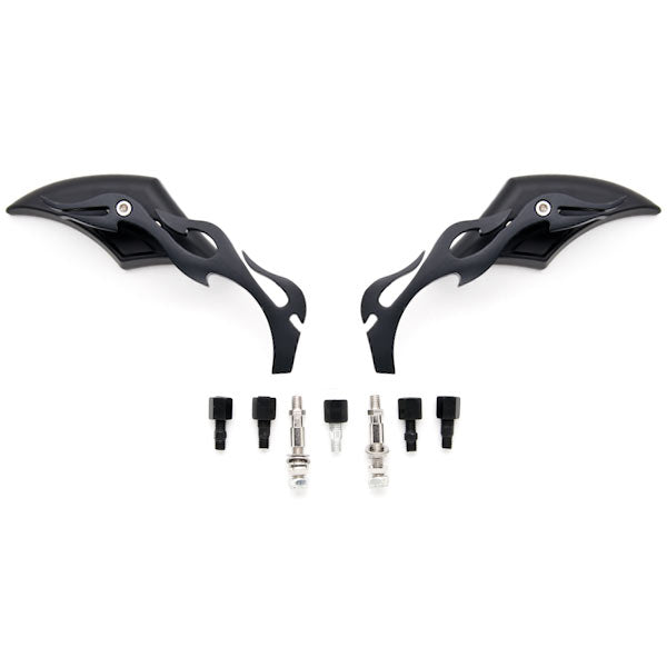 Black Twisted Flame Custom Rearview Mirrors Harley Motorcycle Cruiser + Bolts