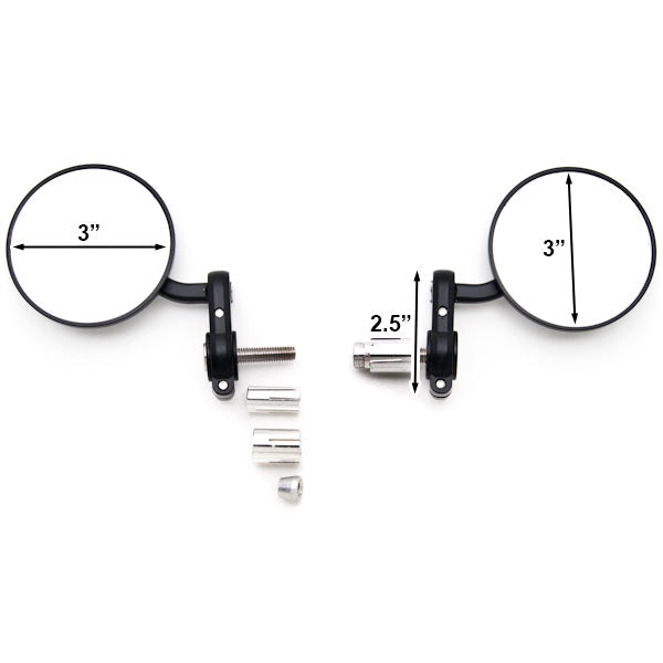 Universal Round Bar End Convex Mirrors For Increased Vision Fits 7/8" and 1" Handle Bars