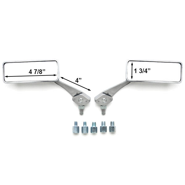 Universal Motorcycle Cruiser Scooter Moped ATV Mirrors Chrome M8 + M10 Adapters