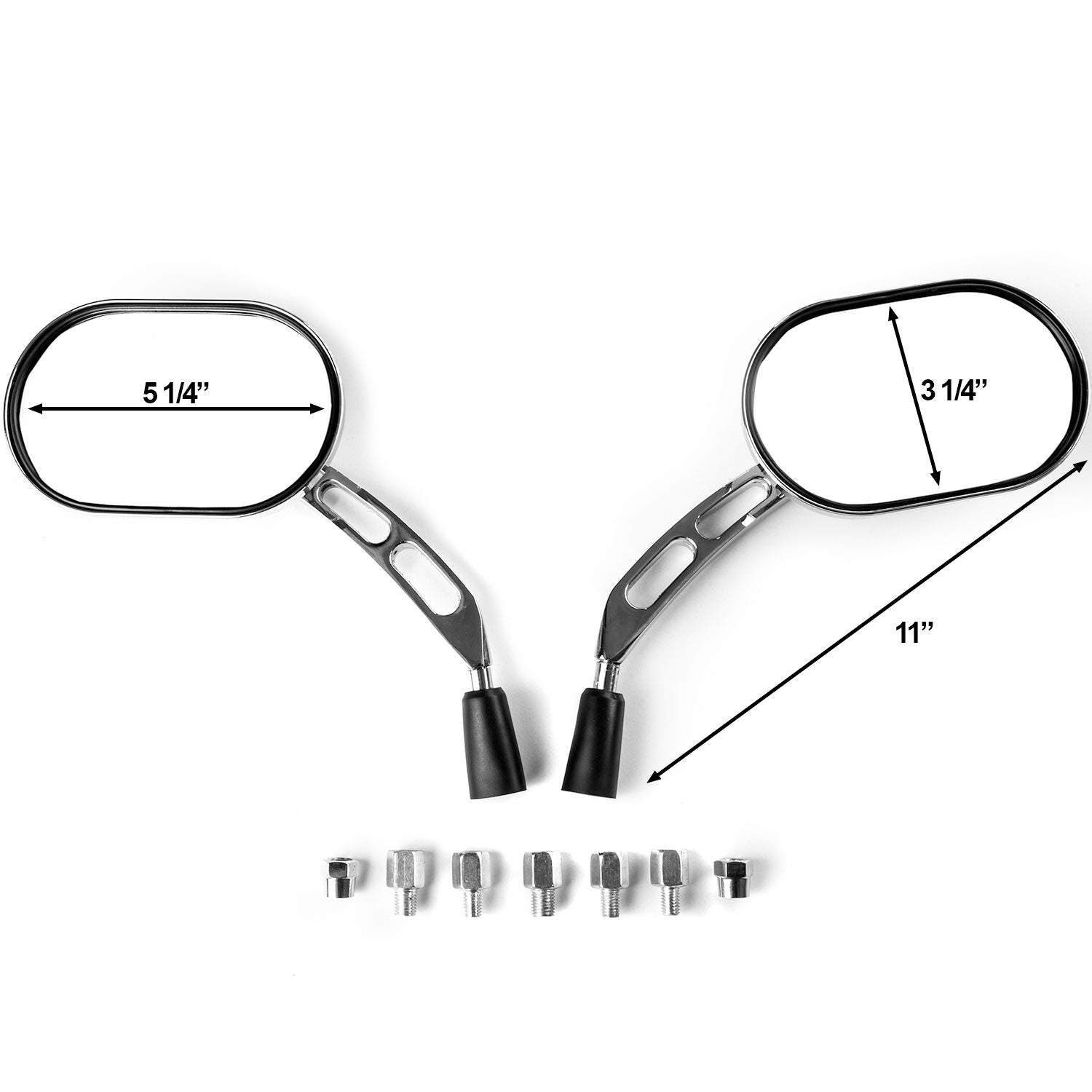 Universal Motorcycle Cruiser Scooter Moped ATV Mirrors Chrome + Bolt Adapters