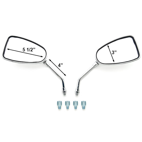 Universal Motorcycle Cruiser Scooter Moped ATV Mirrors Chrome + Bolt Adapters
