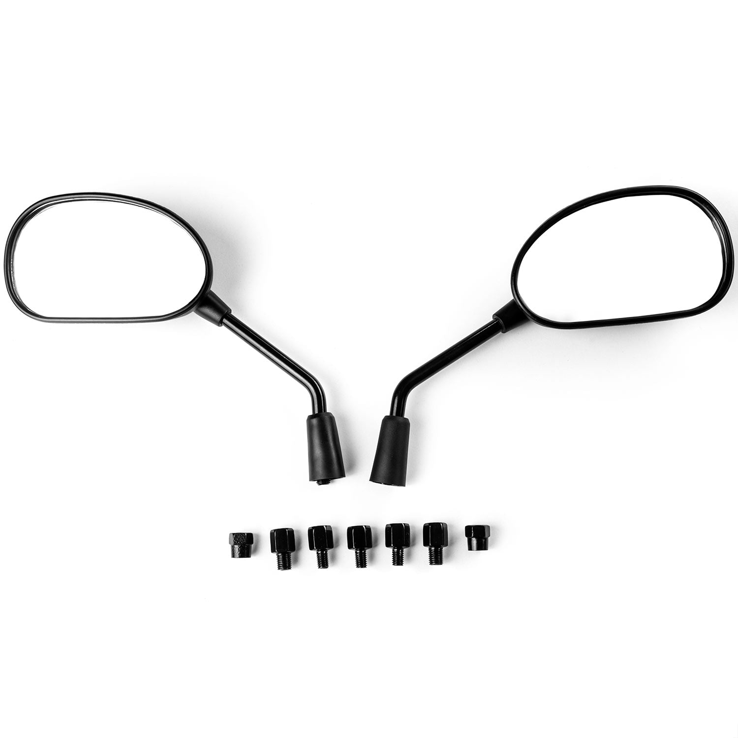 Universal Motorcycle Cruiser Scooter Moped ATV Mirrors Black + Bolt Adapters